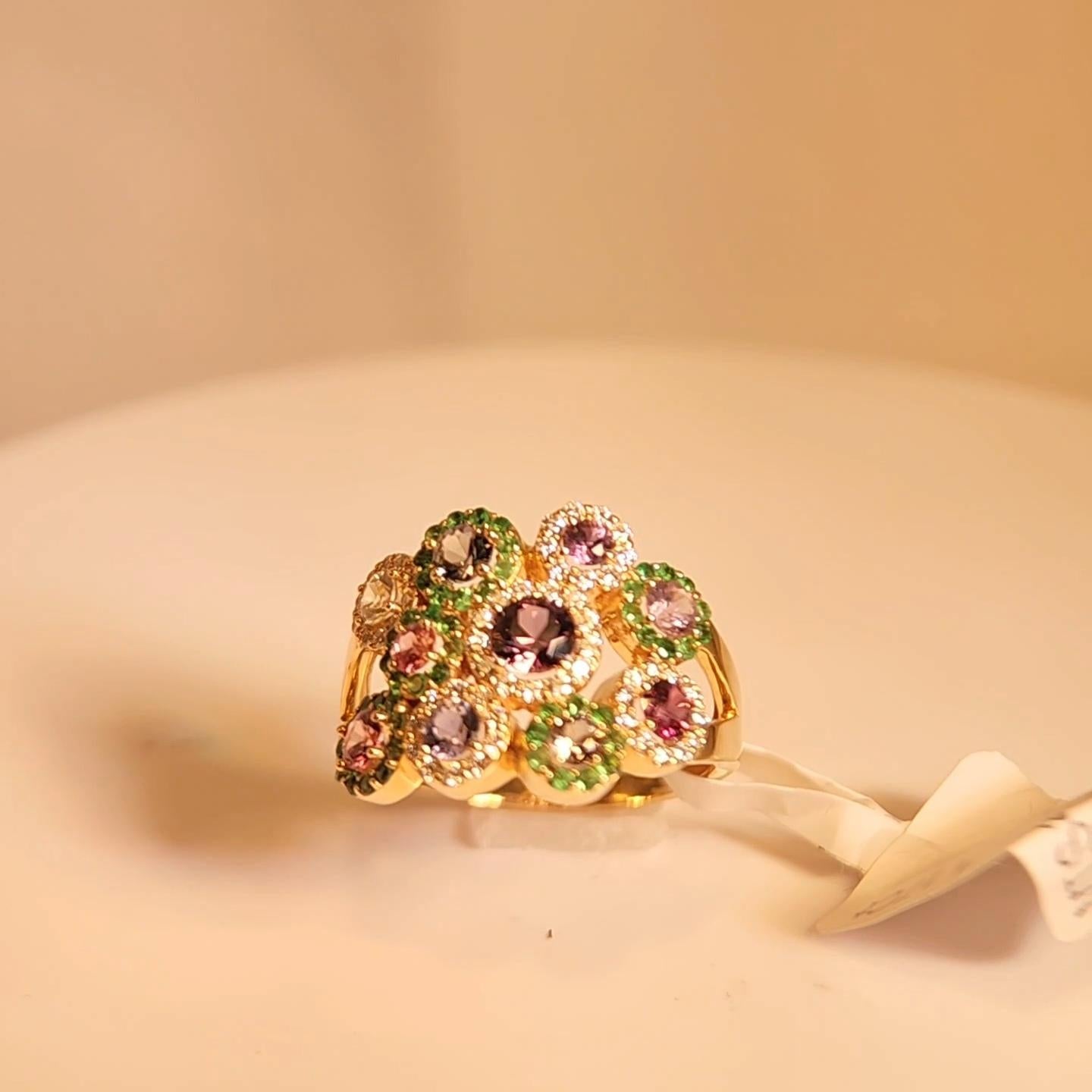 Tree of Flowers Ring Mix Montana Sapphire Gemstone 14 Karat Rose Gold For Sale 8