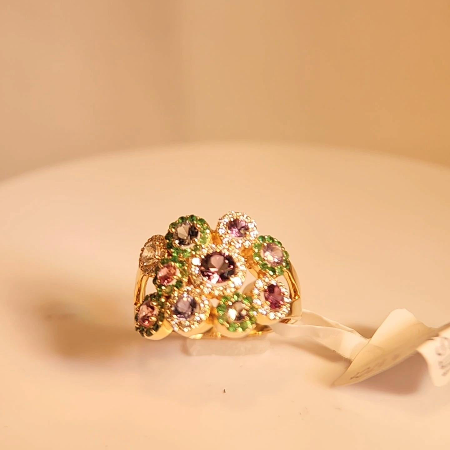Tree of Flowers Ring Mix Montana Sapphire Gemstone 14 Karat Rose Gold For Sale 9