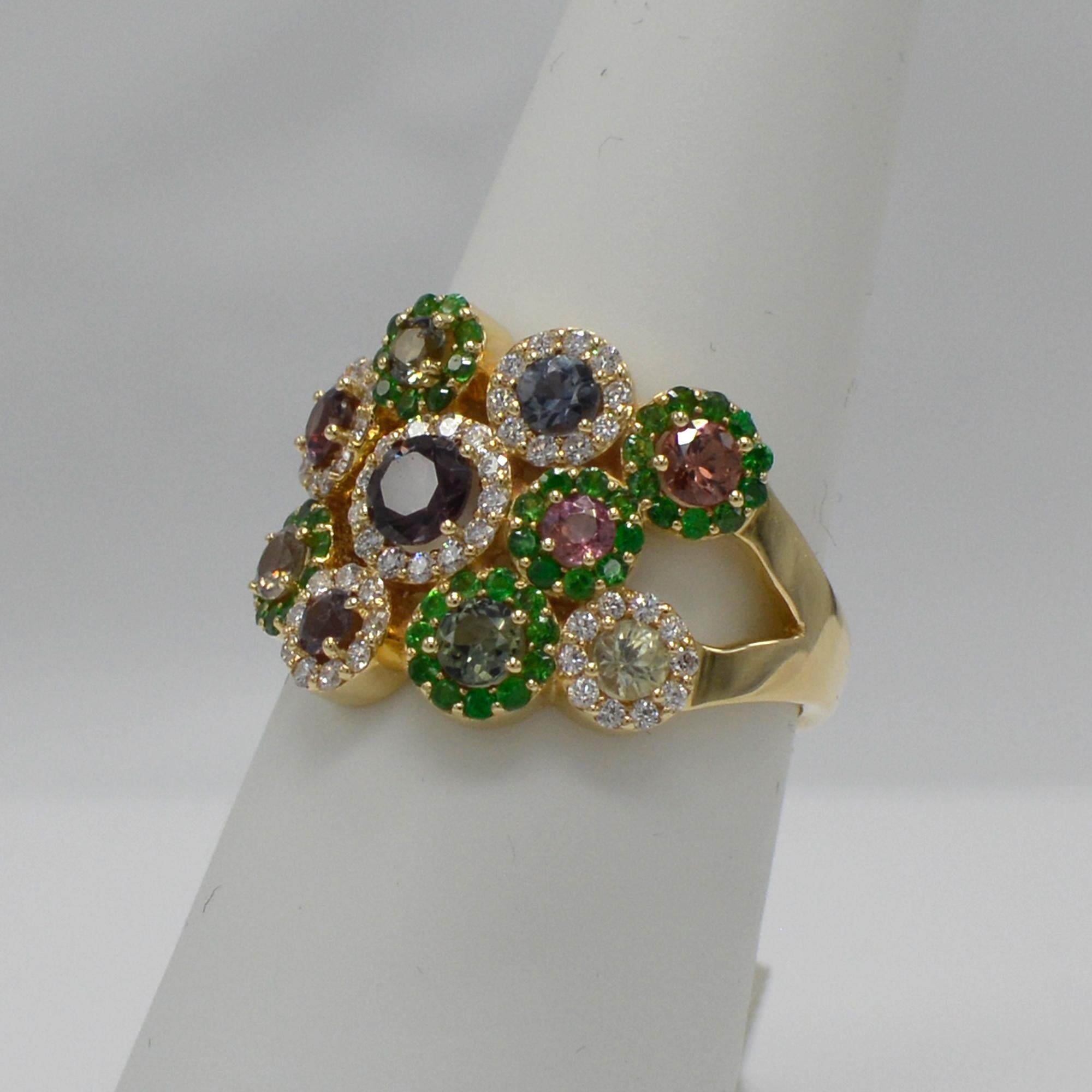 Tree of Flowers Ring Mix Montana Sapphire Gemstone 14 Karat Rose Gold In New Condition For Sale In Brooklyn, NY