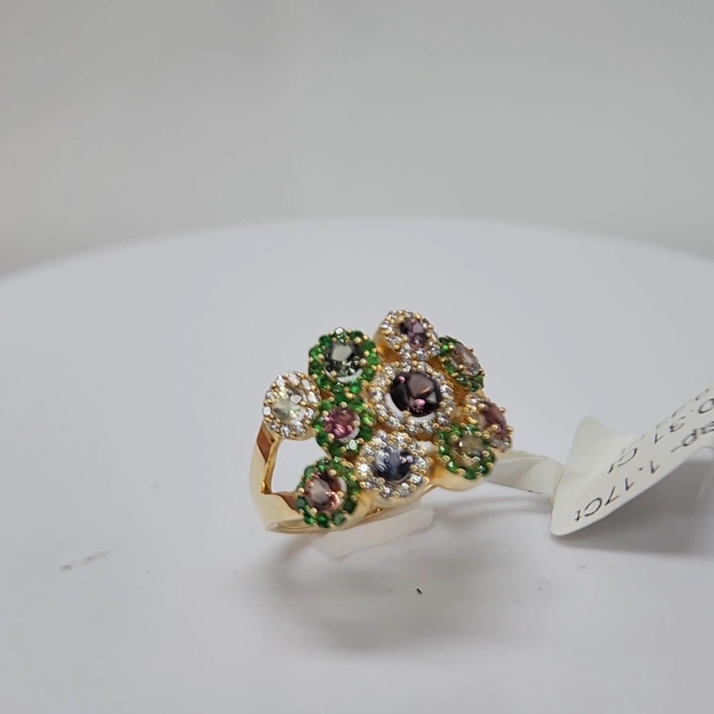 Tree of Flowers Ring Mix Montana Sapphire Gemstone 14 Karat Rose Gold For Sale 2
