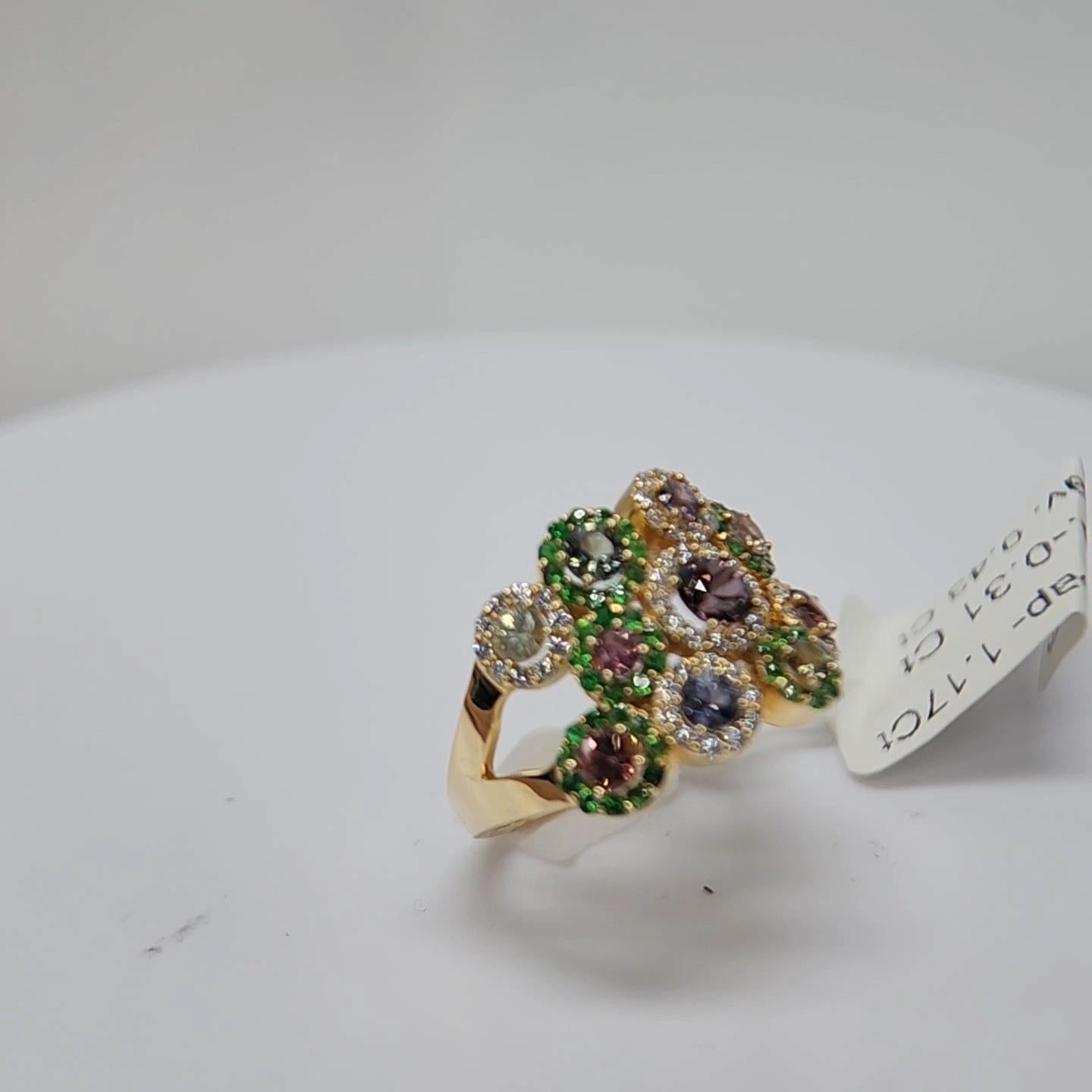 Tree of Flowers Ring Mix Montana Sapphire Gemstone 14 Karat Rose Gold For Sale 3