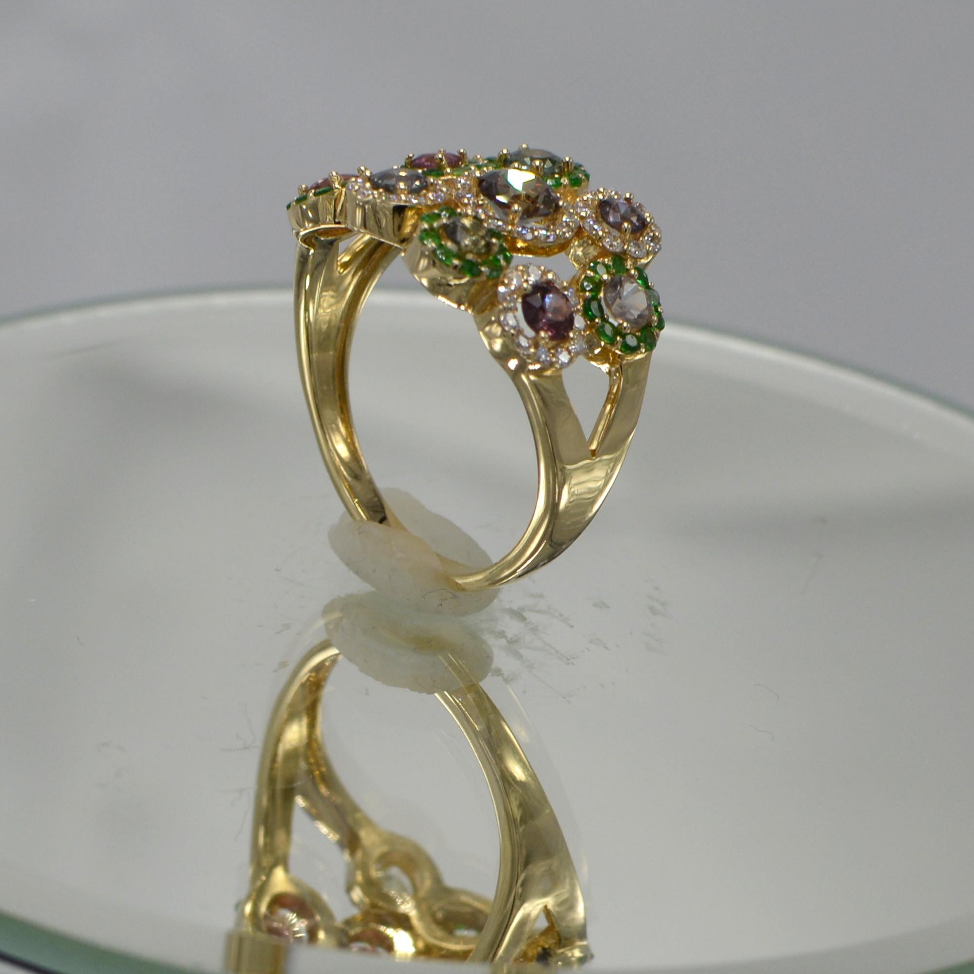 Tree of Flowers Ring Mix Montana Sapphire Gemstone 14 Karat Rose Gold For Sale 1
