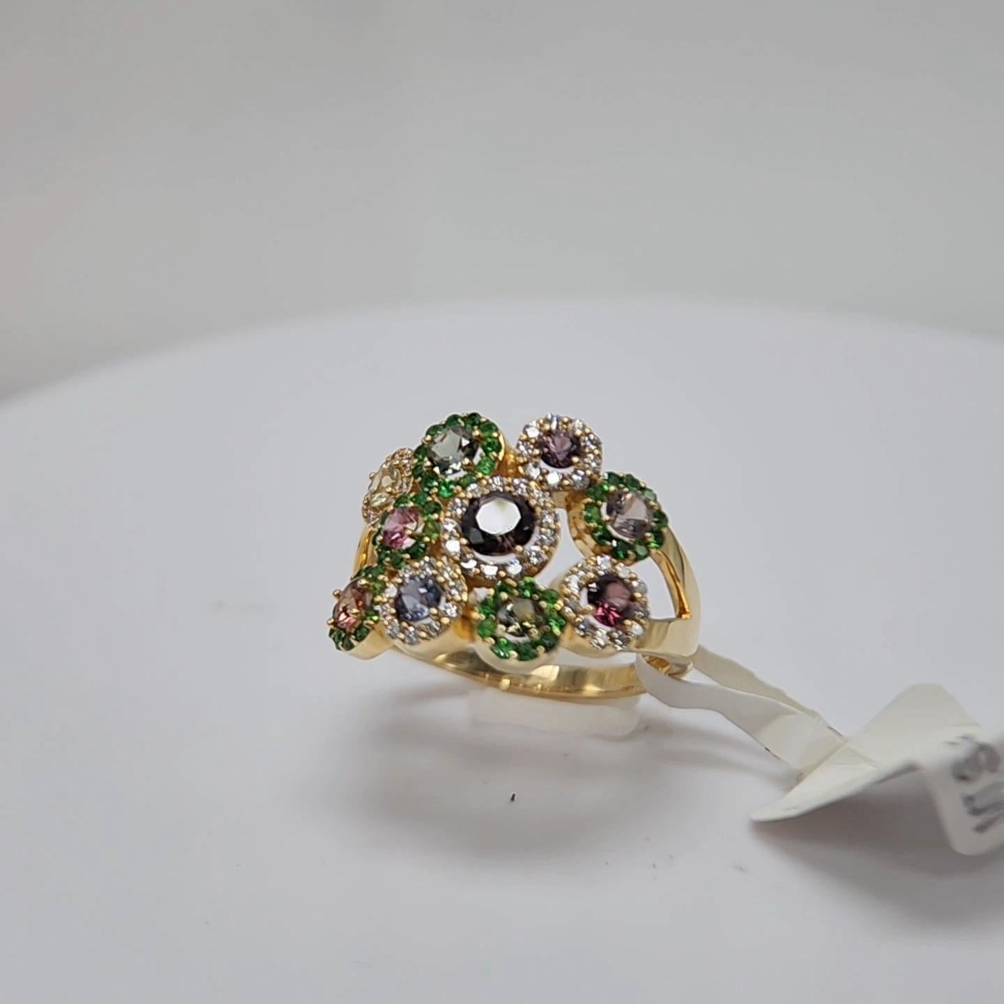 Tree of Flowers Ring Mix Montana Sapphire Gemstone 14 Karat Rose Gold For Sale 4