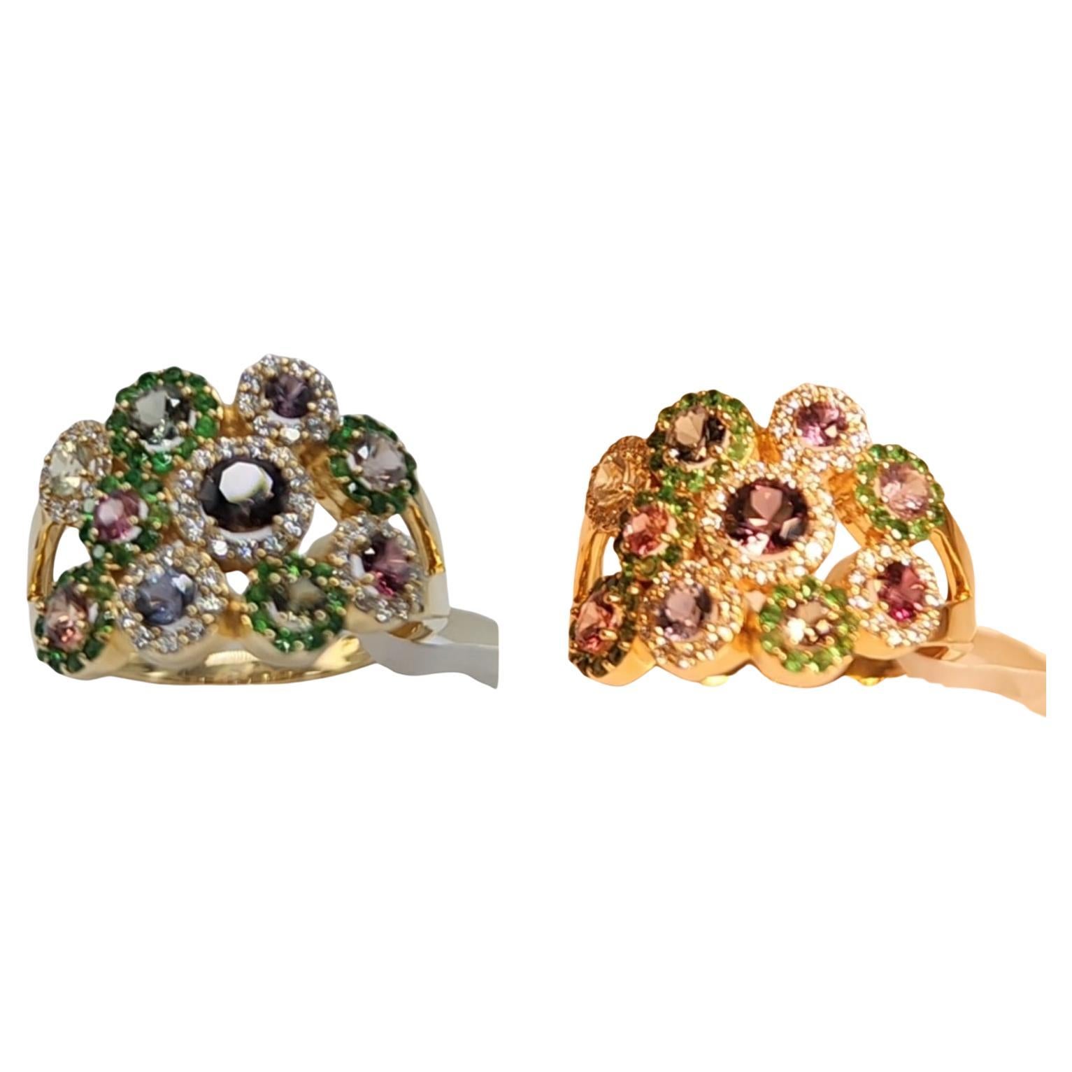 Tree of Flowers Ring Mix Montana Sapphire Gemstone 14 Karat Rose Gold For Sale