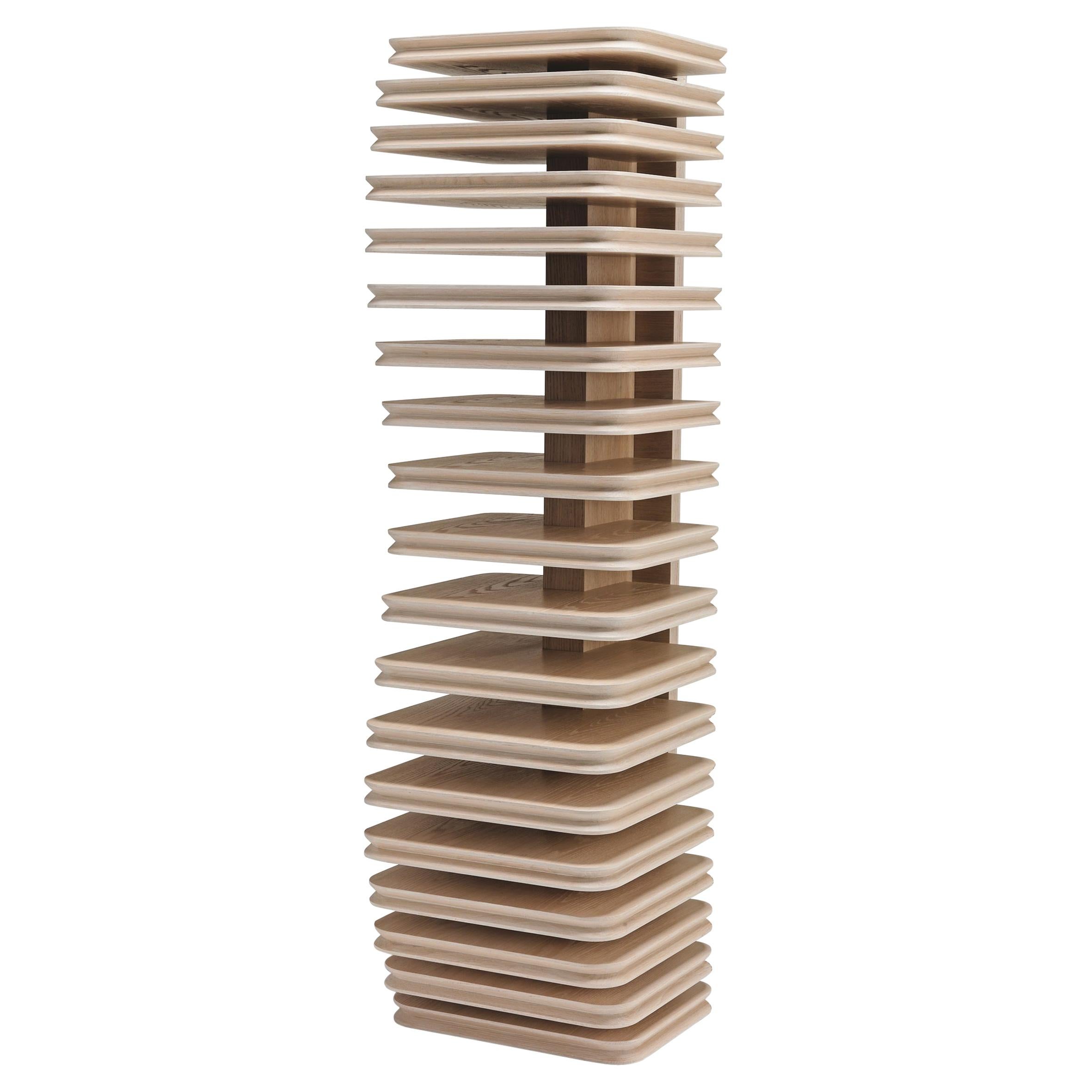 TREE OF KNOWLEDGE Freestanding Bookcase in Solid Oak Sanblasted by Piero Manara For Sale