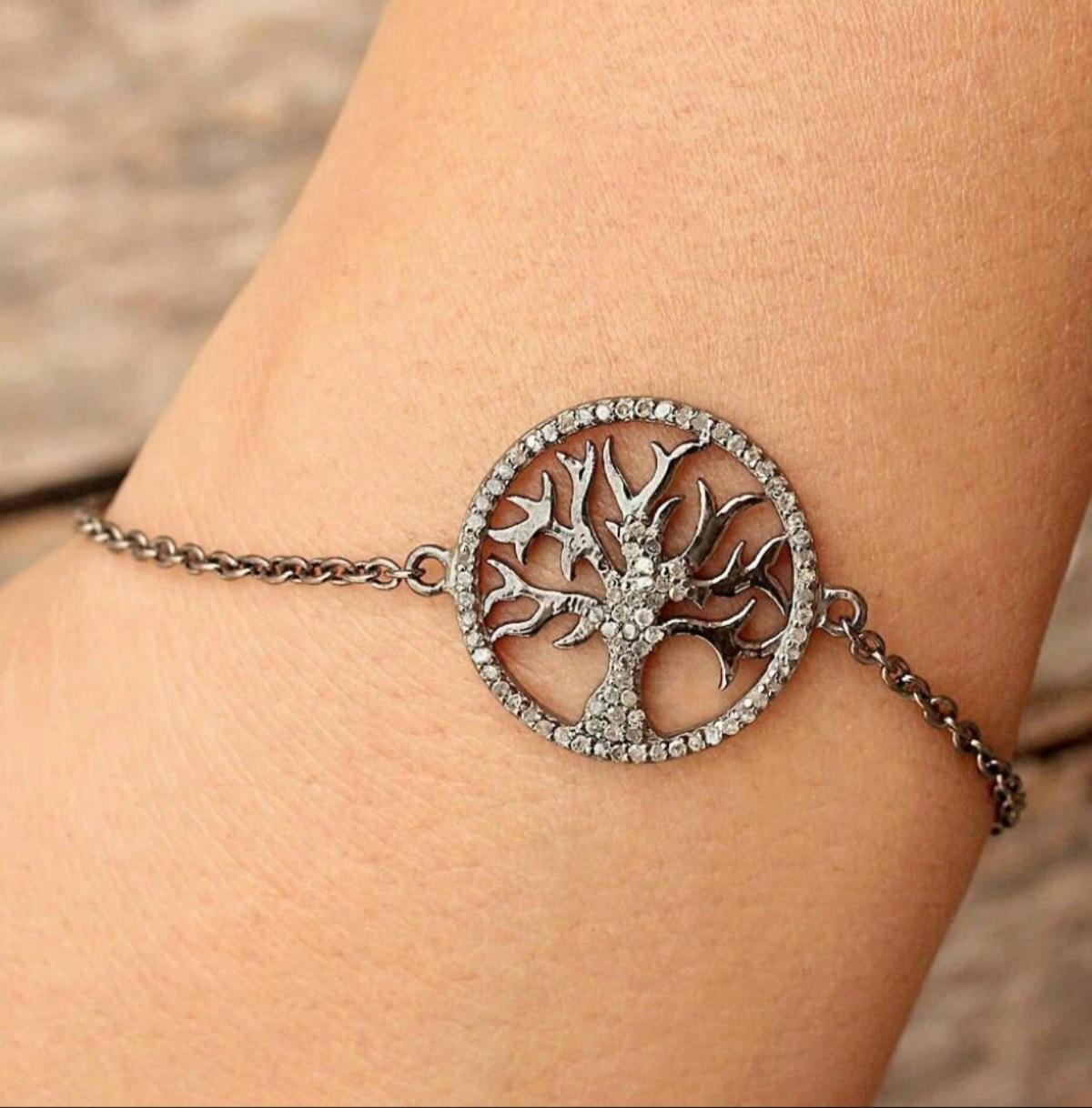 Tree Of Life Bracelet 925 Silver Pave Diamond Fashion Chain Bracelet Gift. Art Decó en venta