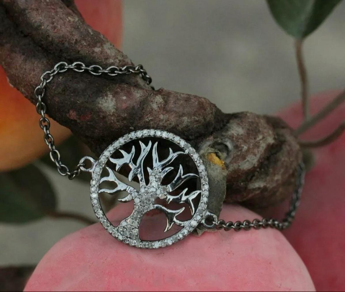 De las mujeres Tree Of Life Bracelet 925 Silver Pave Diamond Fashion Chain Bracelet Gift. en venta