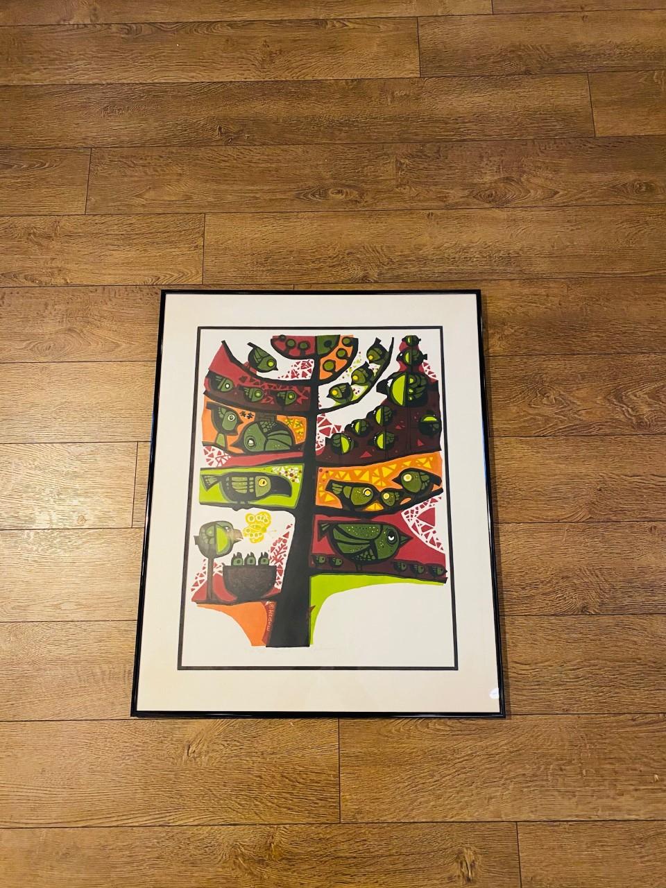 Midcentury 1965 signed and numbered lithograph of “Tree of Life”. Classic Mid Century piece by David Weidman in his signature whimsical style. Tasteful framed finish.