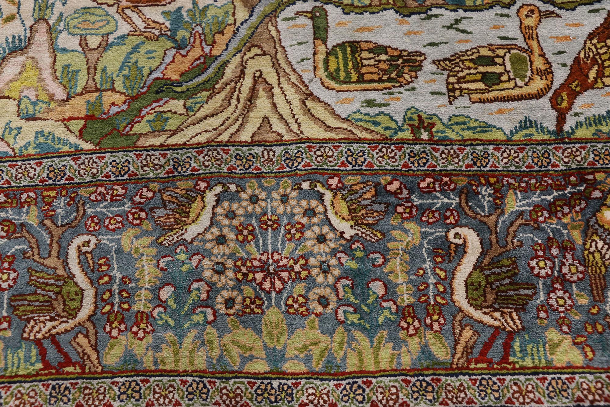 Alfombra vintage turca Hereke de seda pura con la imagen del Árbol de la Vida en Bueno estado para la venta en Dallas, TX