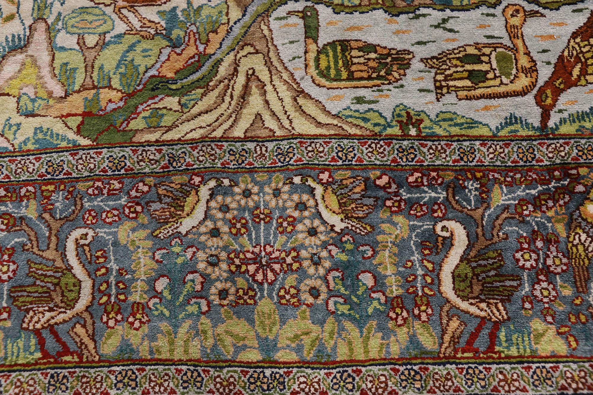 Noué à la main Tapis de prière turc Hereke vintage, Jardin of Paradise en vente