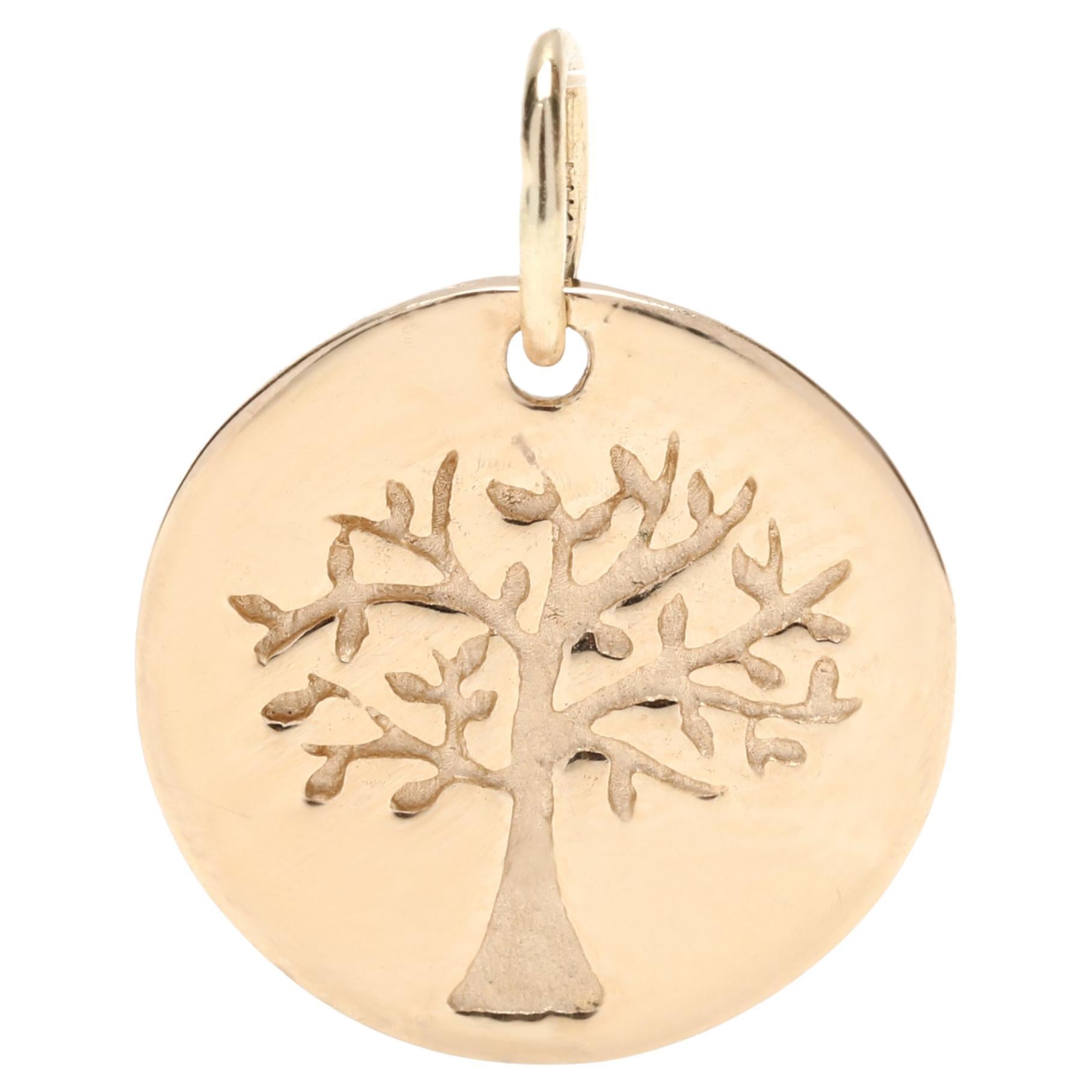 Tree Of Life Disc Charm, 10K Yellow Gold, Length 5/8 Inch, Small Gold Disc Charm