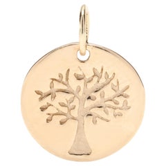 Schalenanhänger „Baum des Lebens“, 10 Karat Gelbgold, Länge 5/8 Zoll, kleines Goldscheibenanhänger