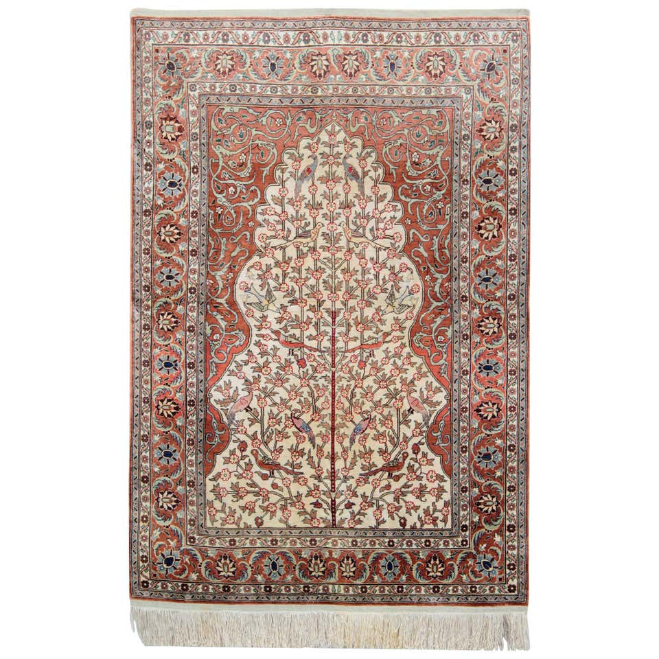 Antique Rug Ivory Tree Of Life Organic Handwoven Oriental Area Rug For ...