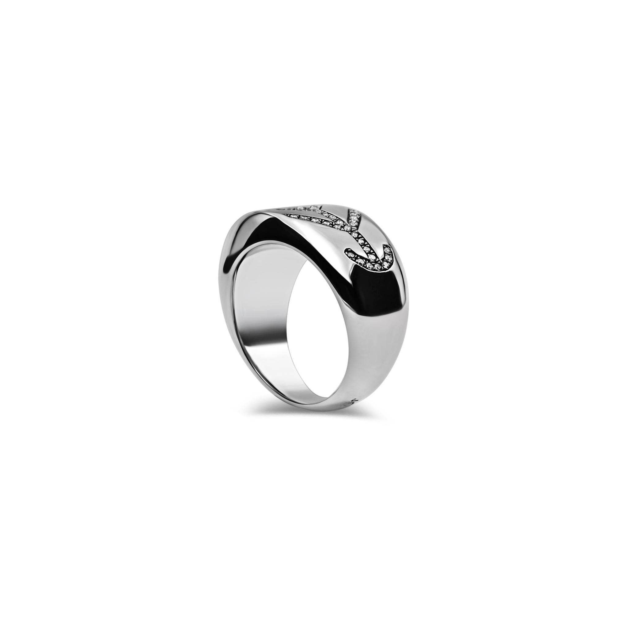 Messenger Baum des Lebens Messenger Diamant Pave Silber Siegel Rosay Ring (Modernistisch) im Angebot