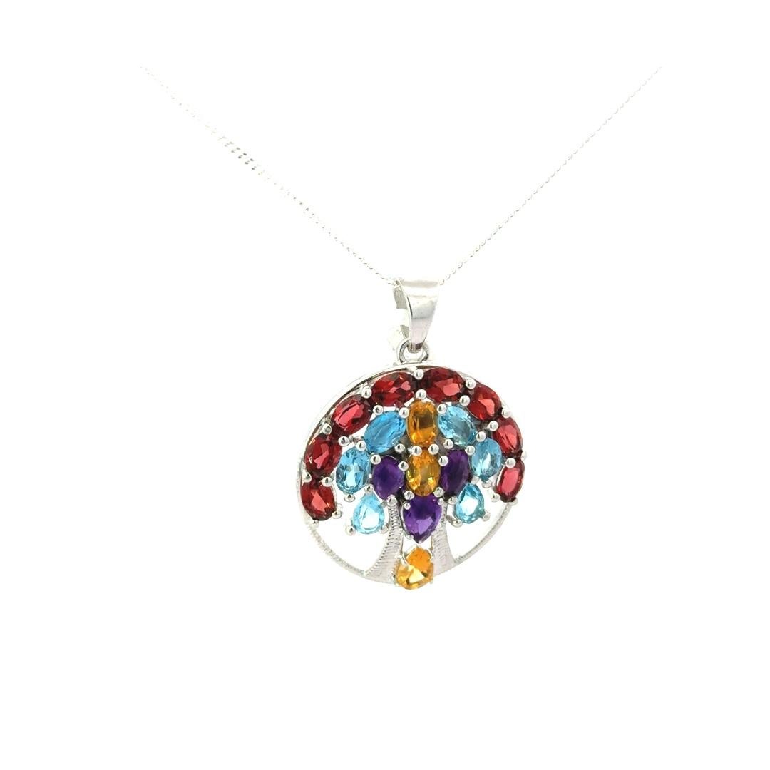Colgante Árbol de la Vida Círculo con Varias Piedras Preciosas de Plata de Ley 925 para Regalo de Boda Art Nouveau en venta