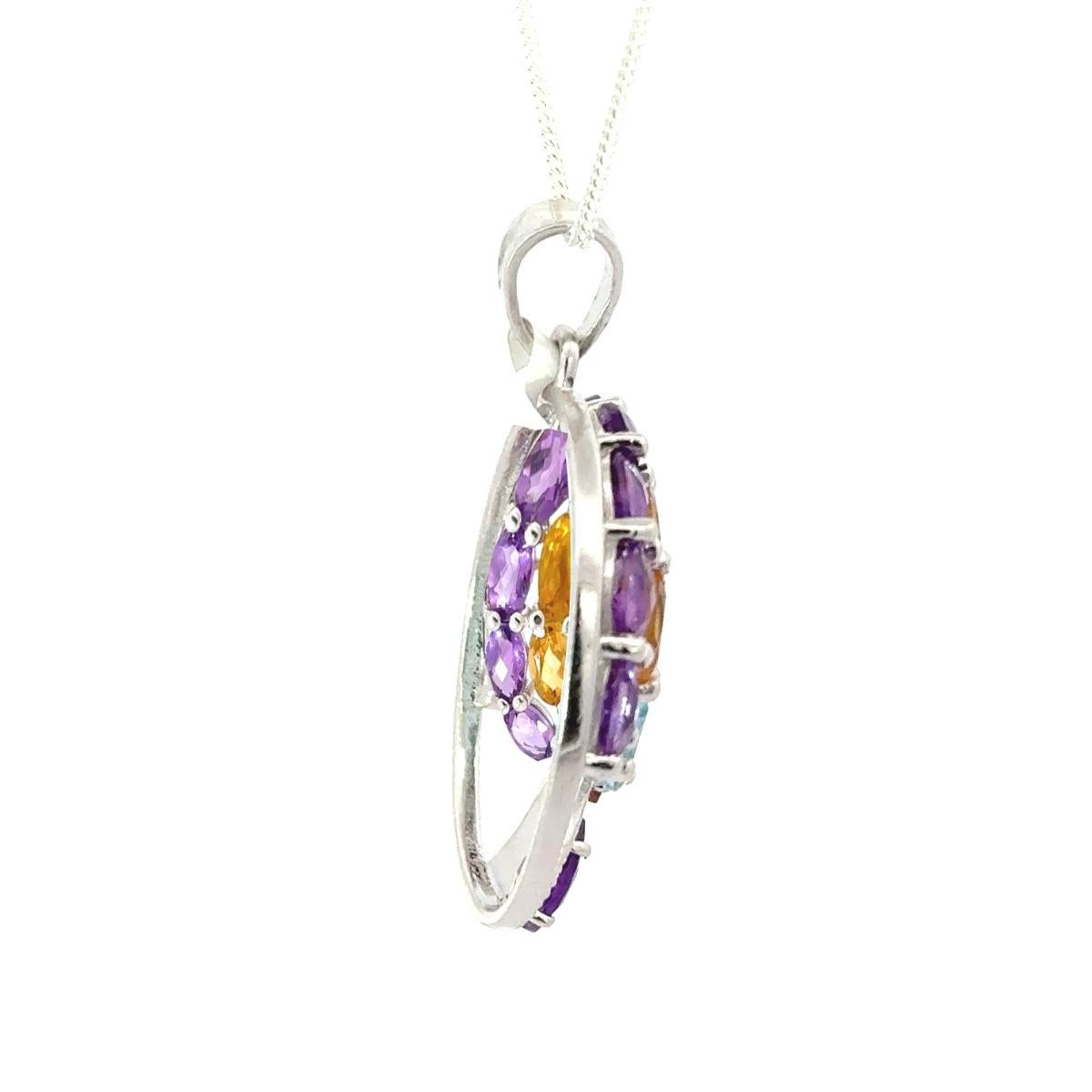 Baum des Lebens Multi Edelstein Kreis Anhänger für Mutter Geschenk in Sterling Silber (Moderne) im Angebot