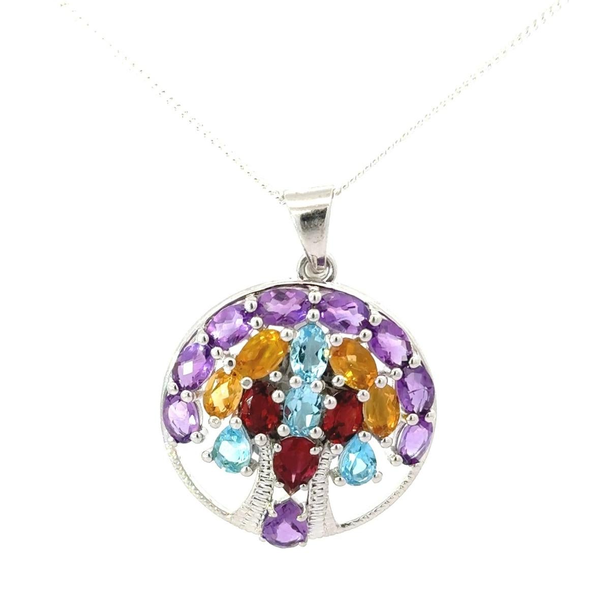Baum des Lebens Multi Edelstein Kreis Anhänger für Mutter Geschenk in Sterling Silber Damen im Angebot