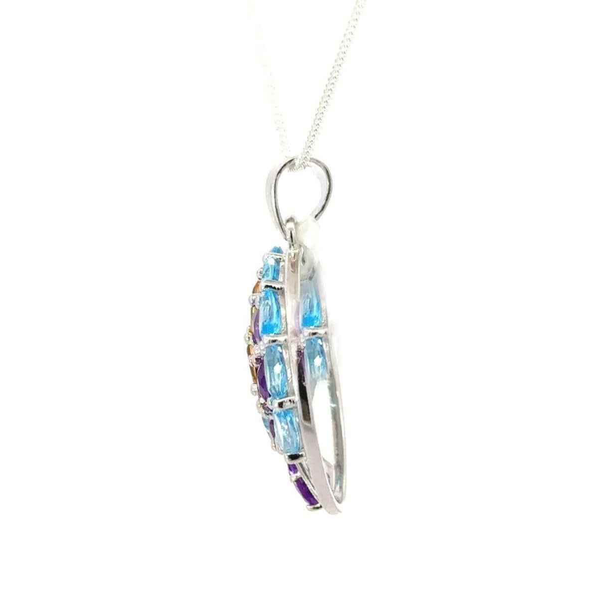 Modernist Tree of Life Multi Gemstone Circle Silver Pendant for Engagement Gift Jeewlry For Sale