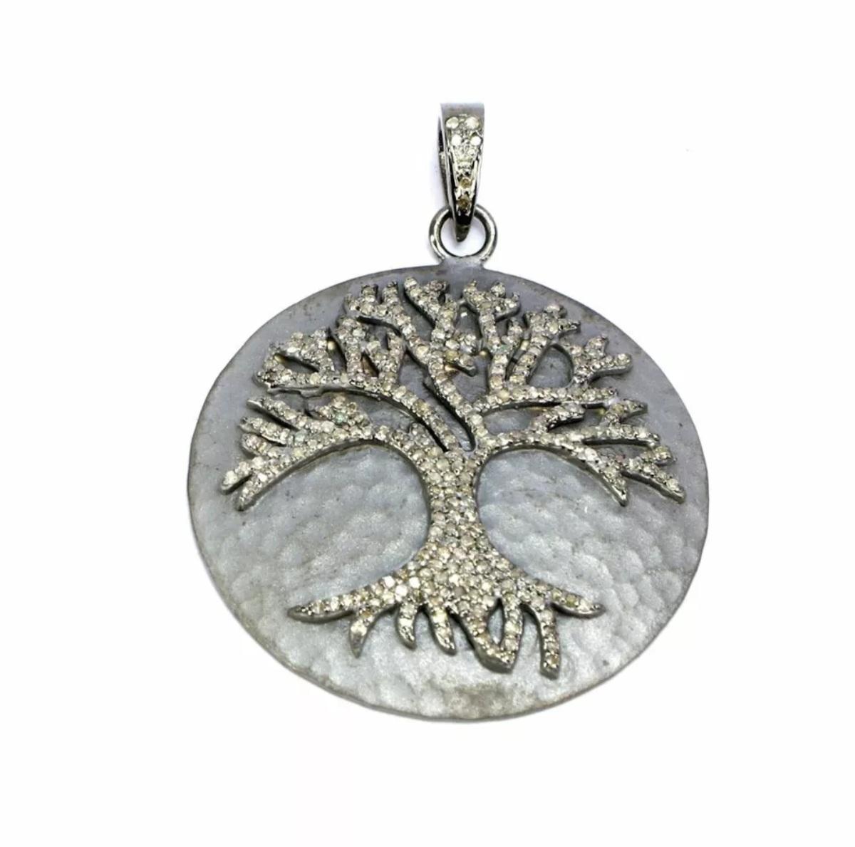 Art Deco Tree Of Life Pave Diamond Pendant 925 Silver Diamond Charm Pendant For Birthday. For Sale