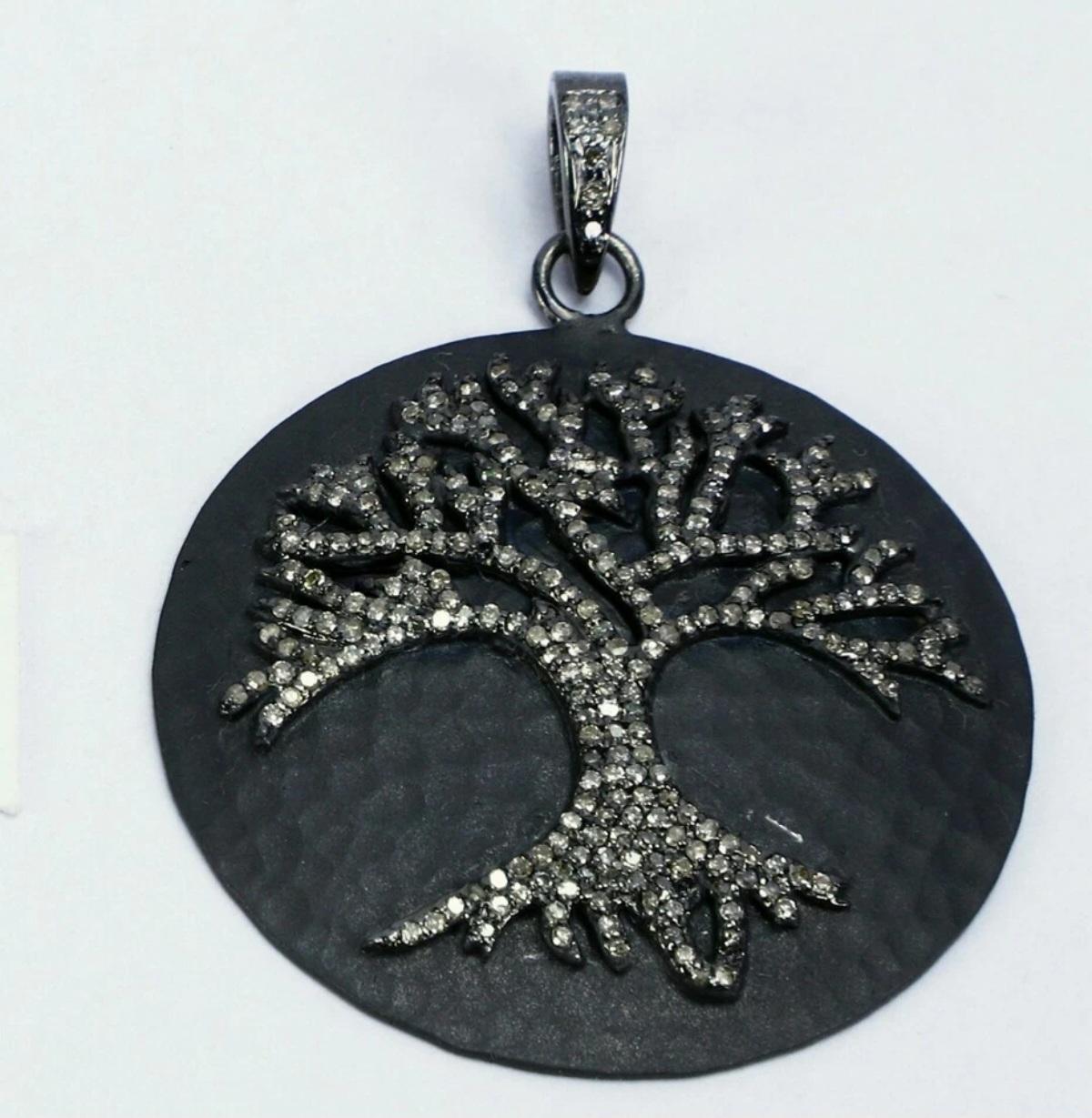 Tree Of Life Pave Diamond Pendant 925 Silver Diamond Charm Pendant For Birthday. In New Condition For Sale In Chicago, IL