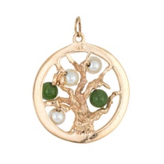 Tree of Life Pendant Charm Vintage 14 Karat Gold Estate Fine Jewelry Round