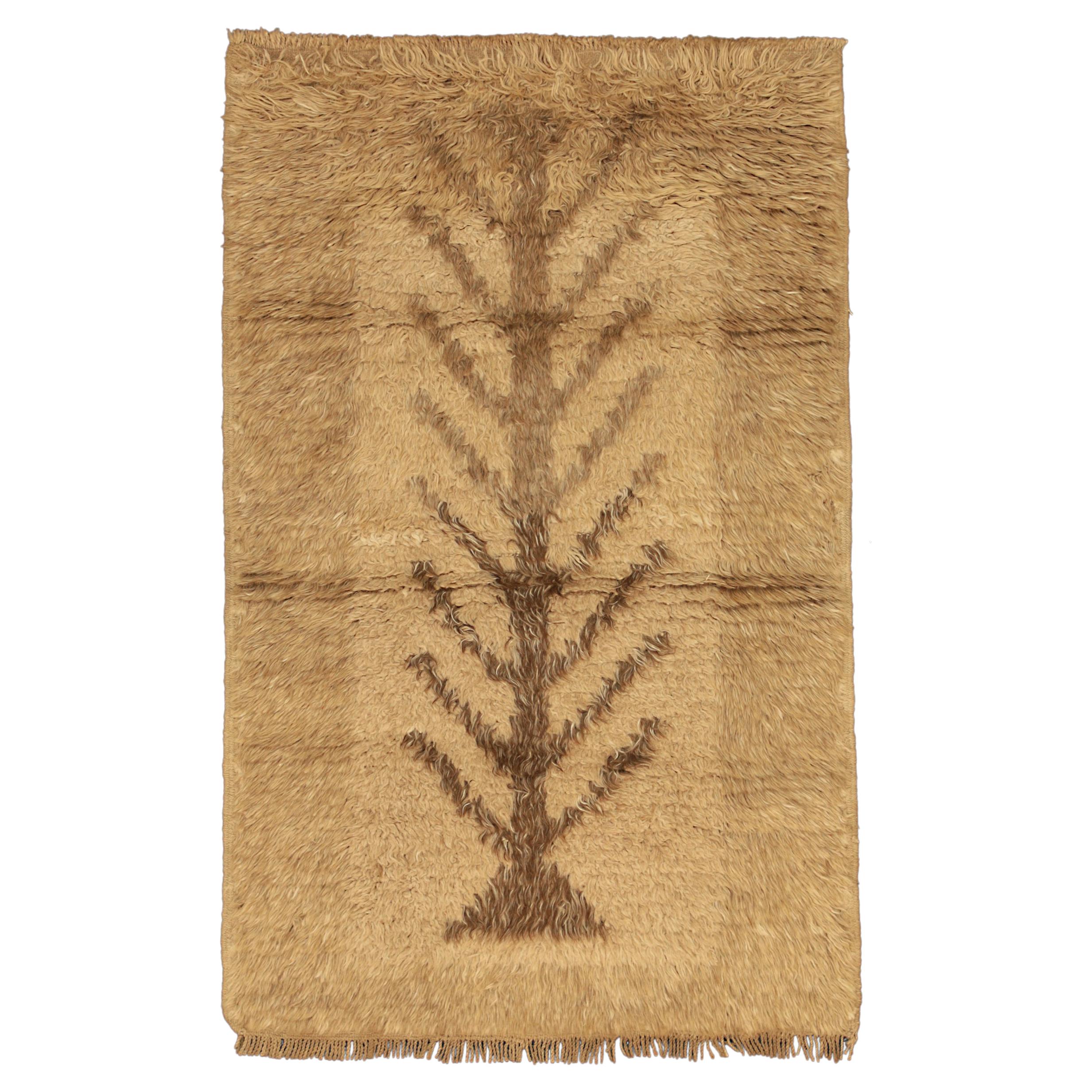 Türkischer Deko-Teppich aus gelber und brauner Wolle mit Baum des Lebens, 1950–1970