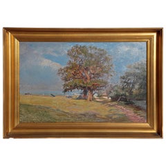 Framed Landscape Painting by Danish Landscape Painter Viggo Langer (1860-1942)