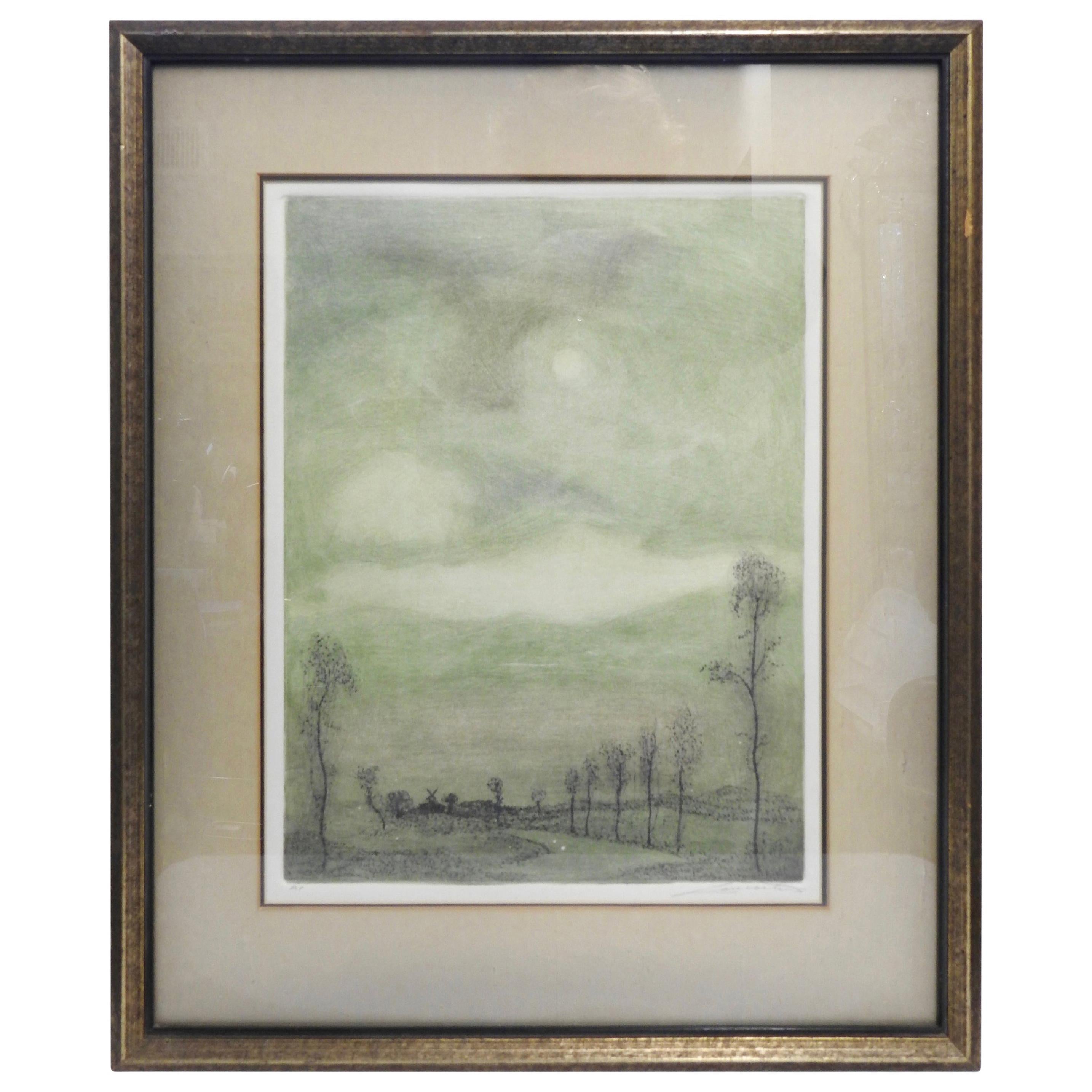 Tree Scene Watercolor Signed by Lancaster For Sale