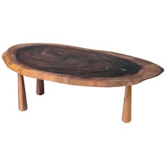 Table basse en tranches d'arbre avec pieds coniques