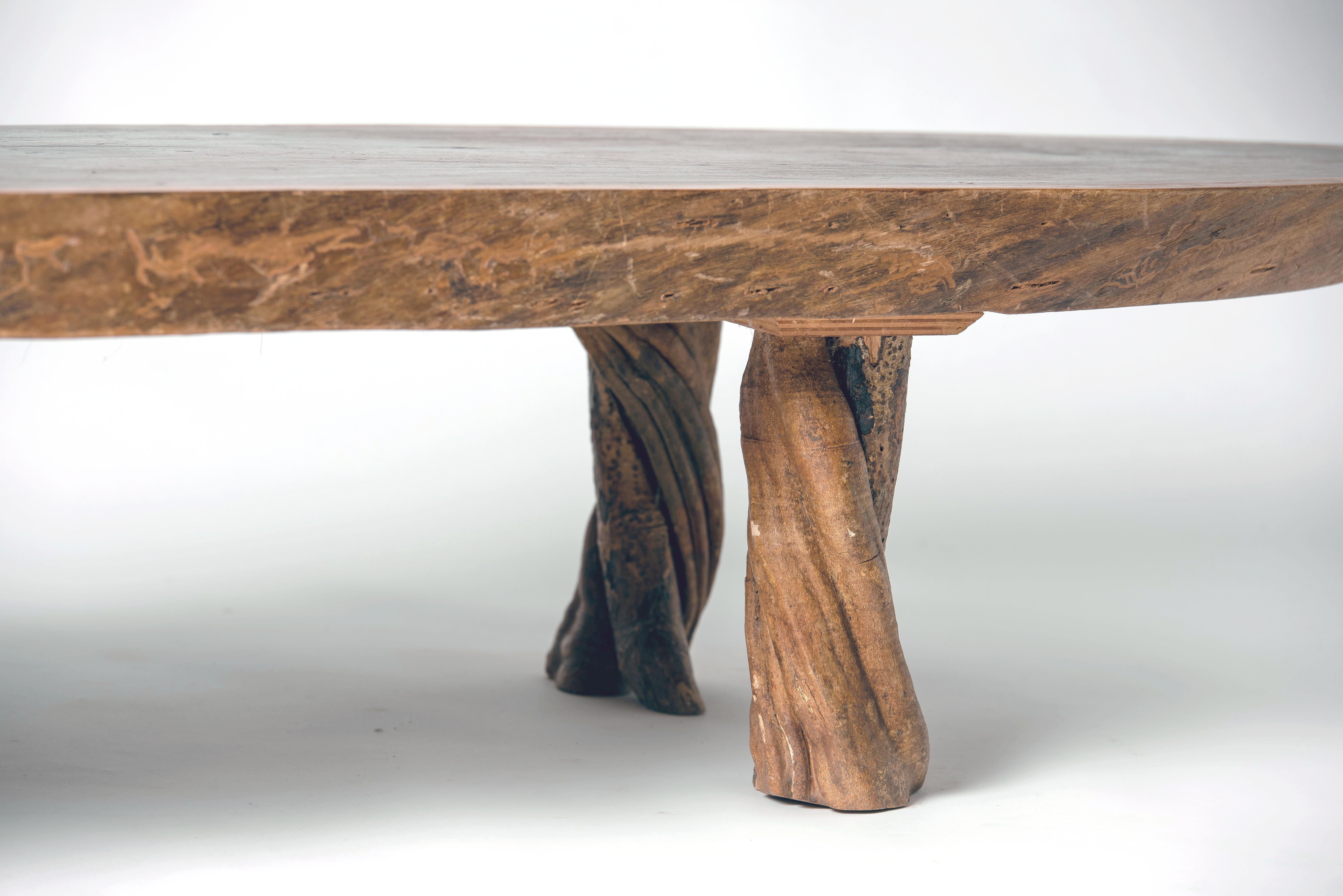 Brutalist Tree Slice Coffee Table with Feet Made of Liana