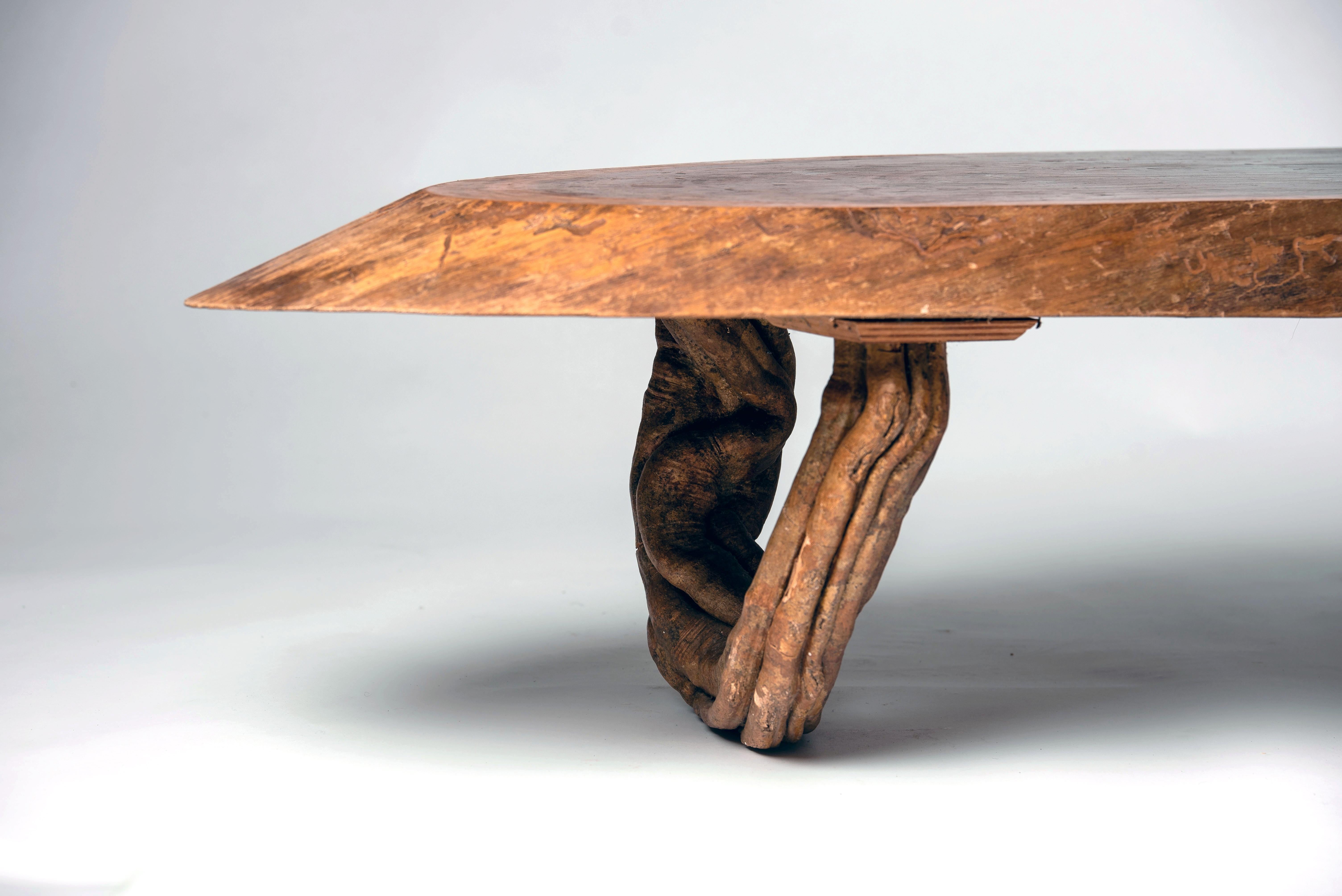 French Tree Slice Coffee Table with Feet Made of Liana
