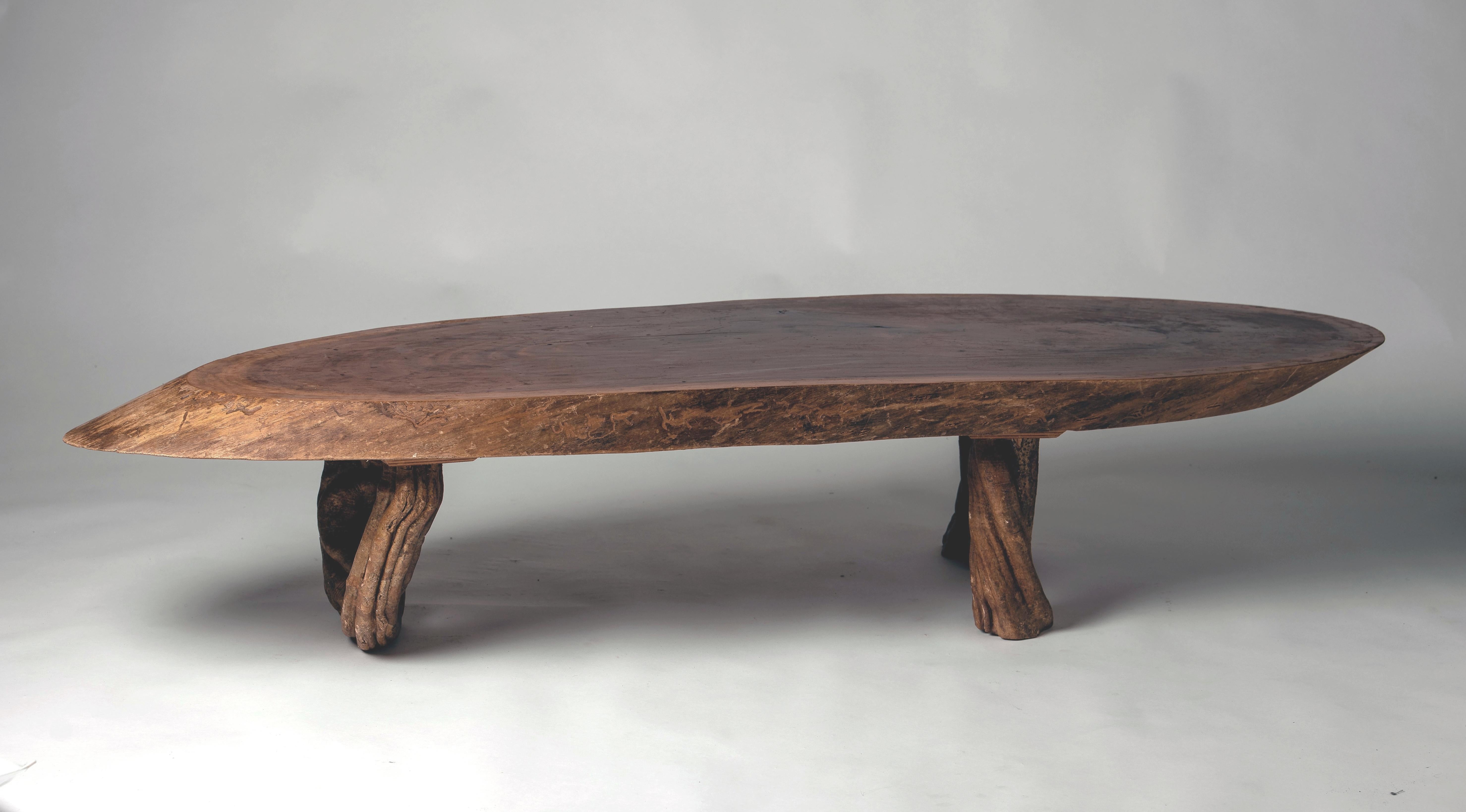 Wood Tree Slice Coffee Table with Feet Made of Liana
