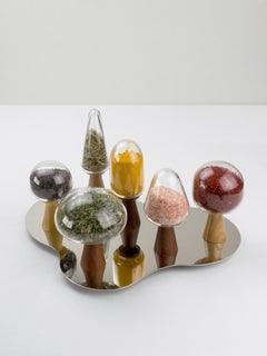 Tree Story Spice Containers Set - Lead-Free Handblown Glass and Hand-turned Wood