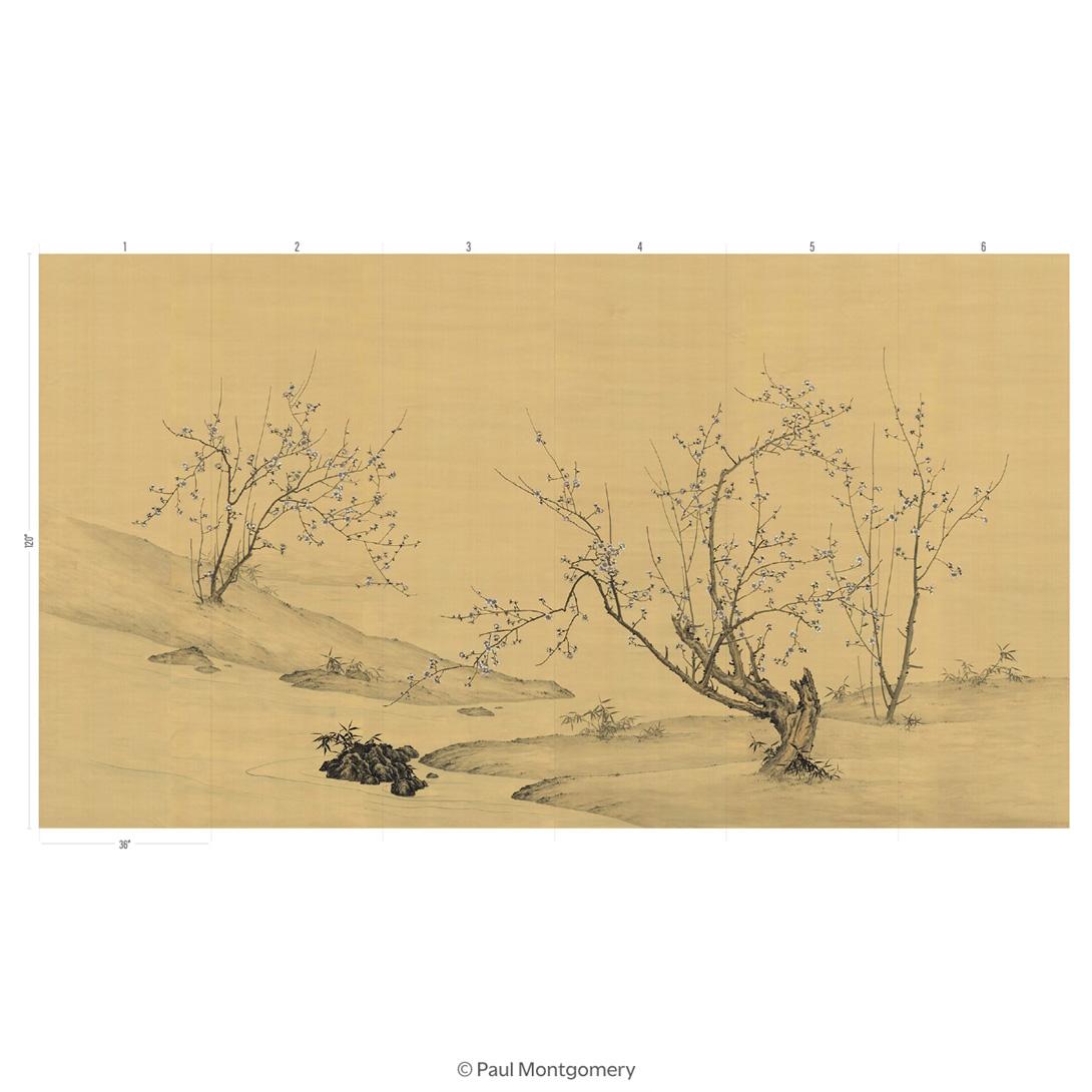 Chinoiserie Tree Stream Mural Wallpaper For Sale