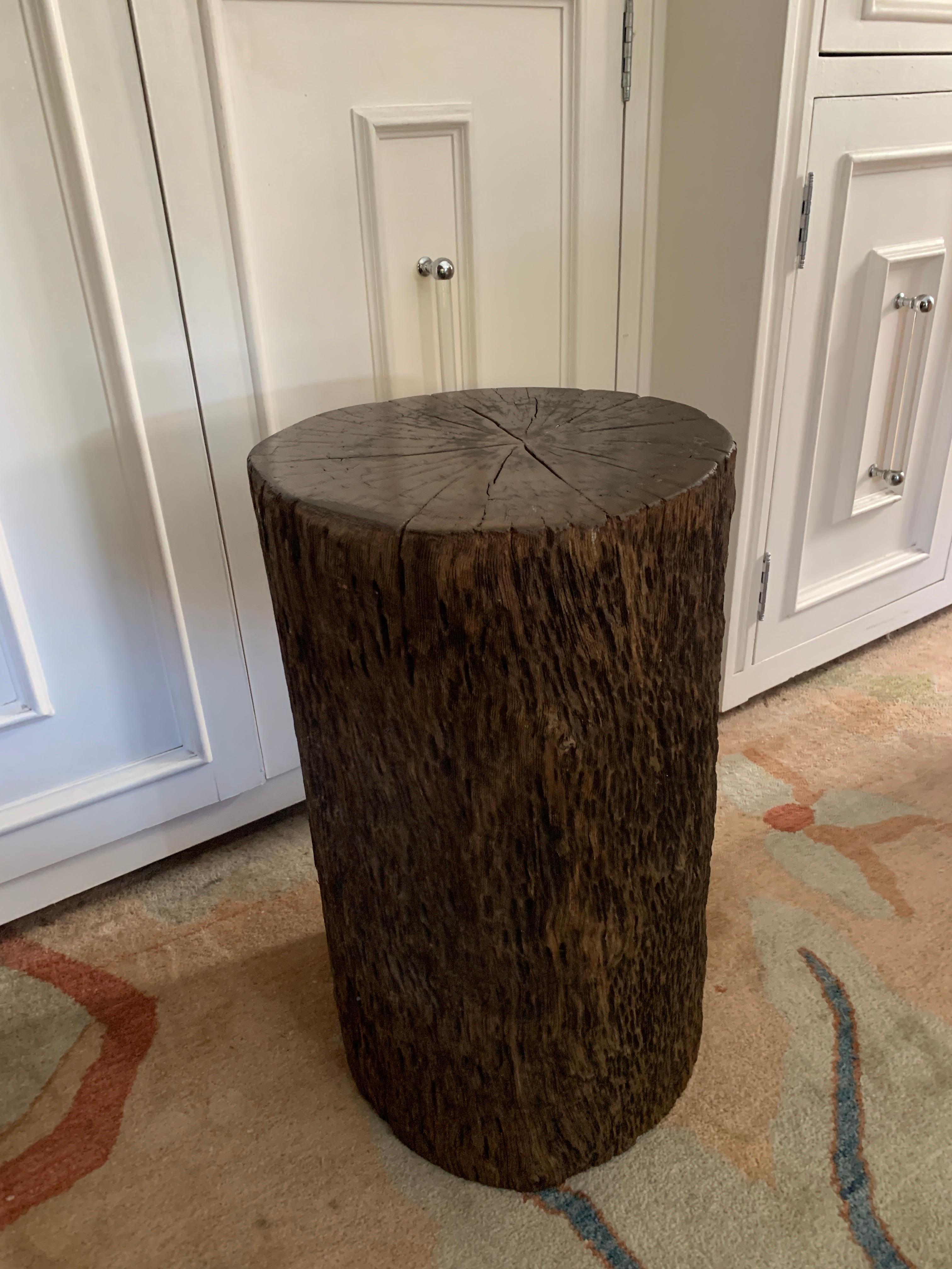 A tree stump side table or stool. A wonderfully unique bark and texture with a polished full grain top revealing the rings. The natural nature of an organic piece lends itself to many spaces including garden room, indoor or outdoor and many of the