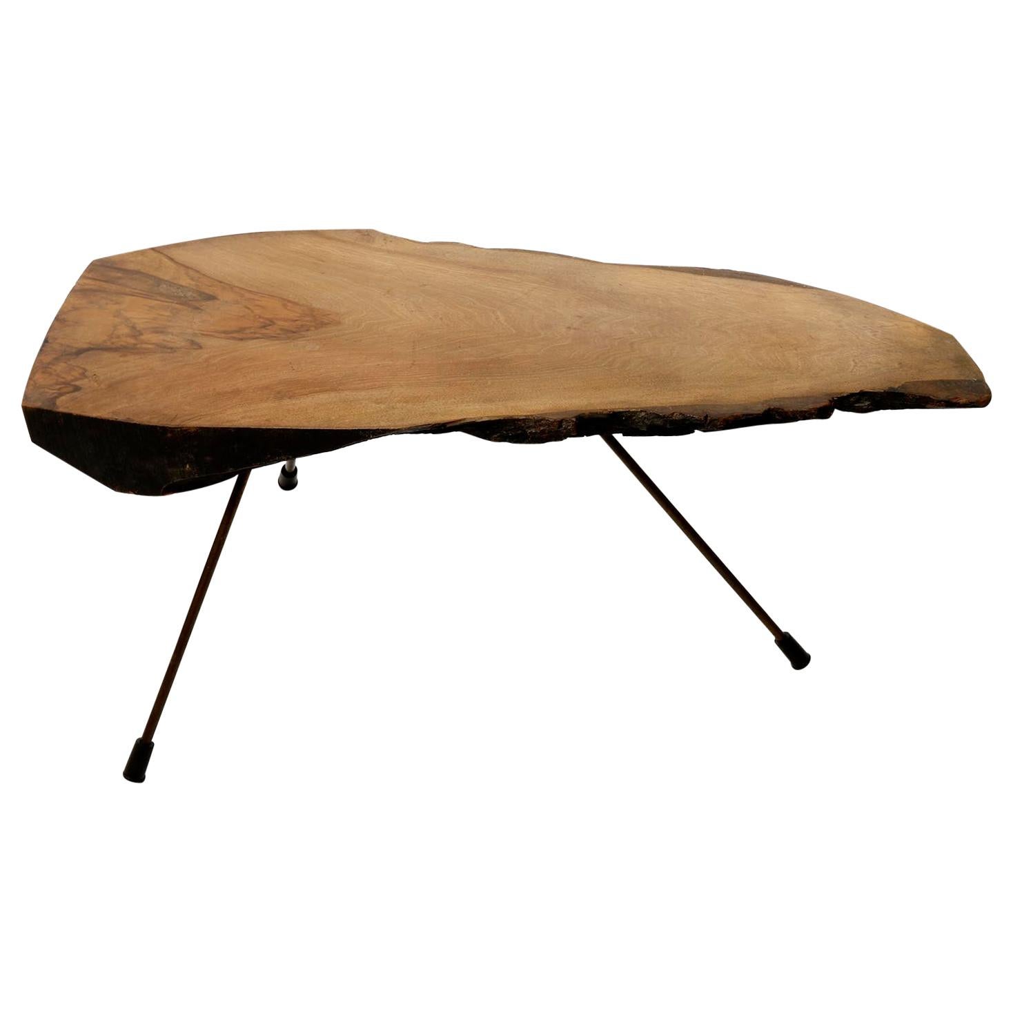 Organic Tree Trunk Coffee Table, Carl Auböck, Walnut Wood Patinated Brass, 1950s For Sale