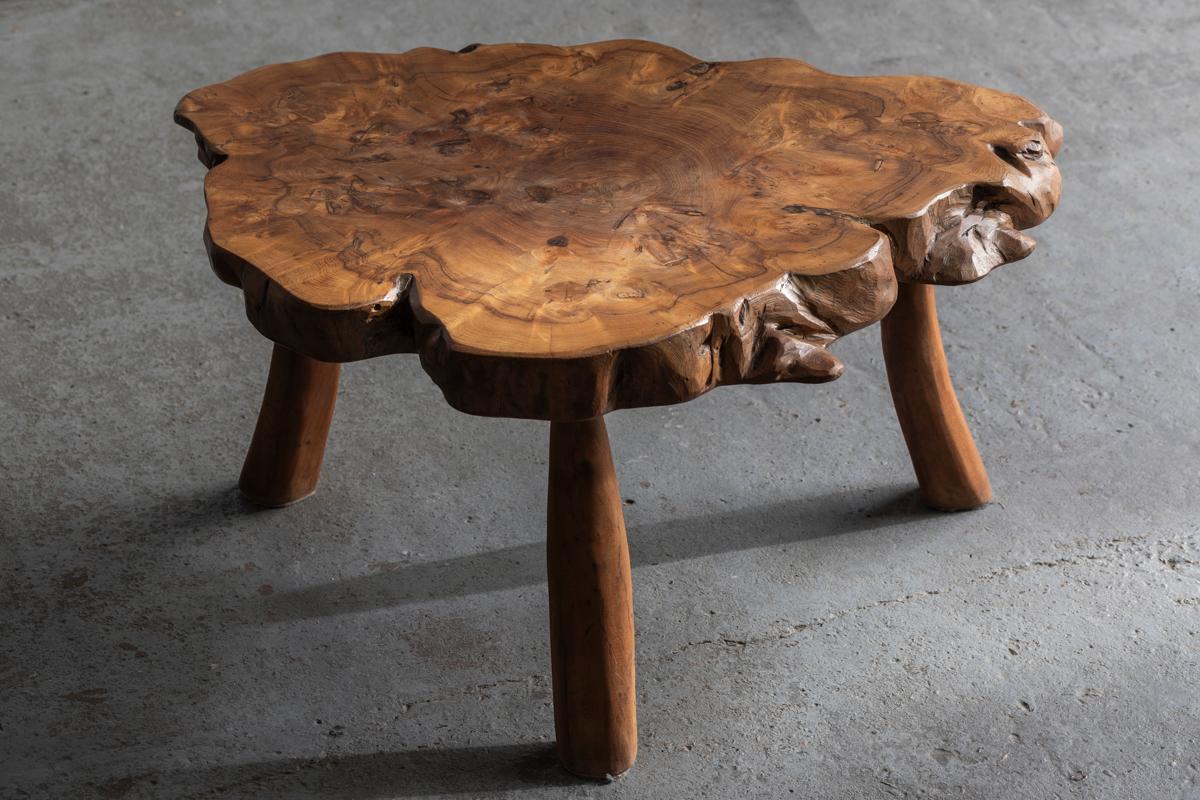 French Tree trunk coffee table, France, 1970s