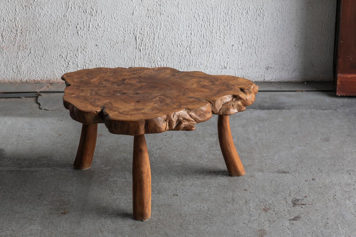 Wood Tree trunk coffee table, France, 1970s