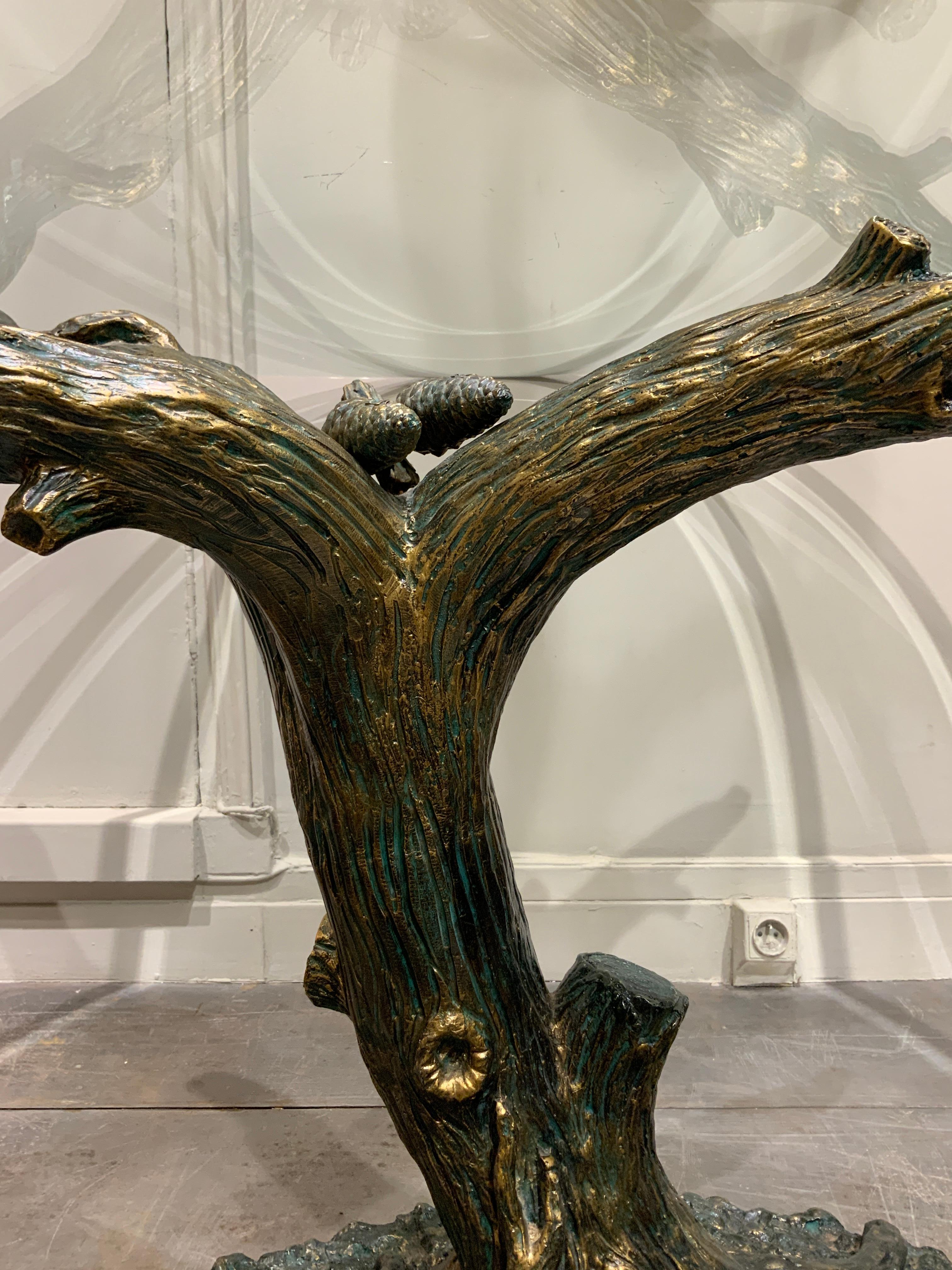Mid-Century Modern Tree trunk dining or center table glass top France circa 1970 For Sale
