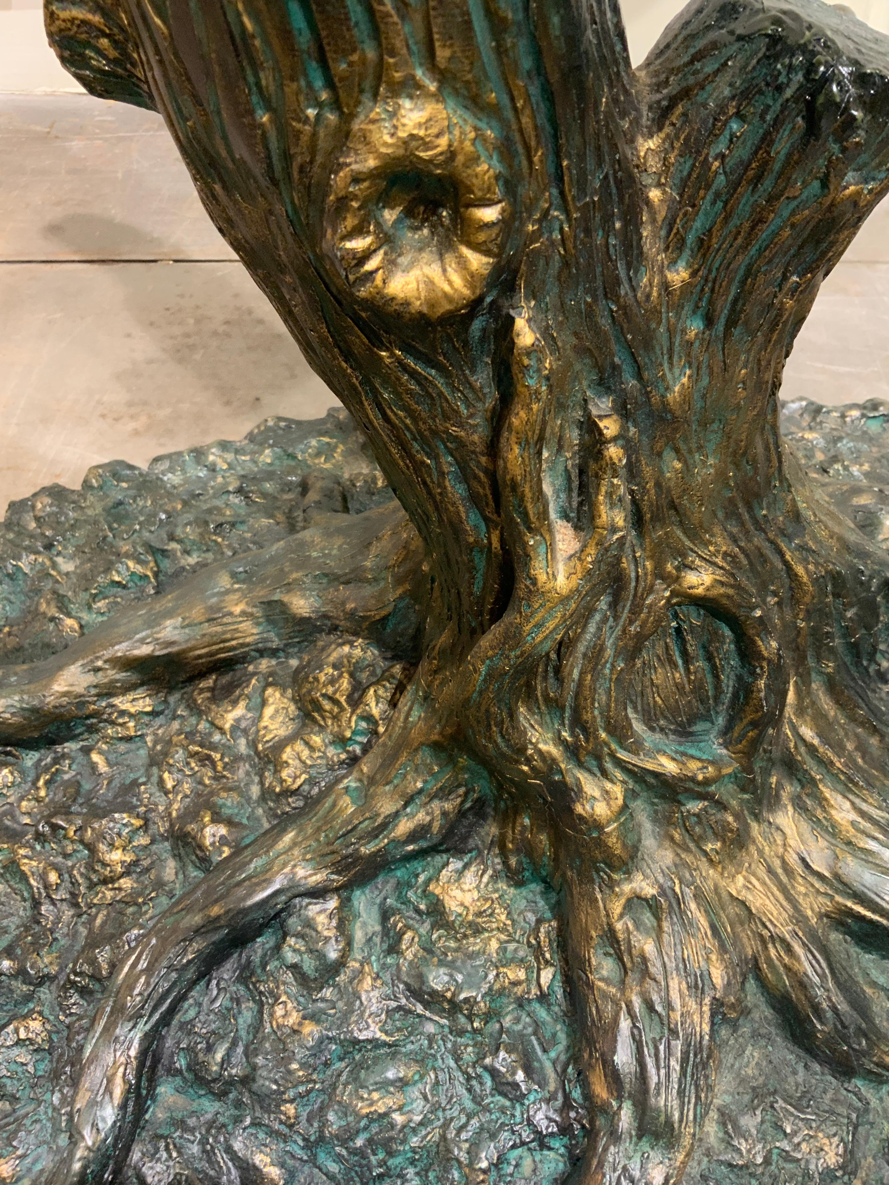 Tree trunk dining or center table glass top France circa 1970 For Sale 1