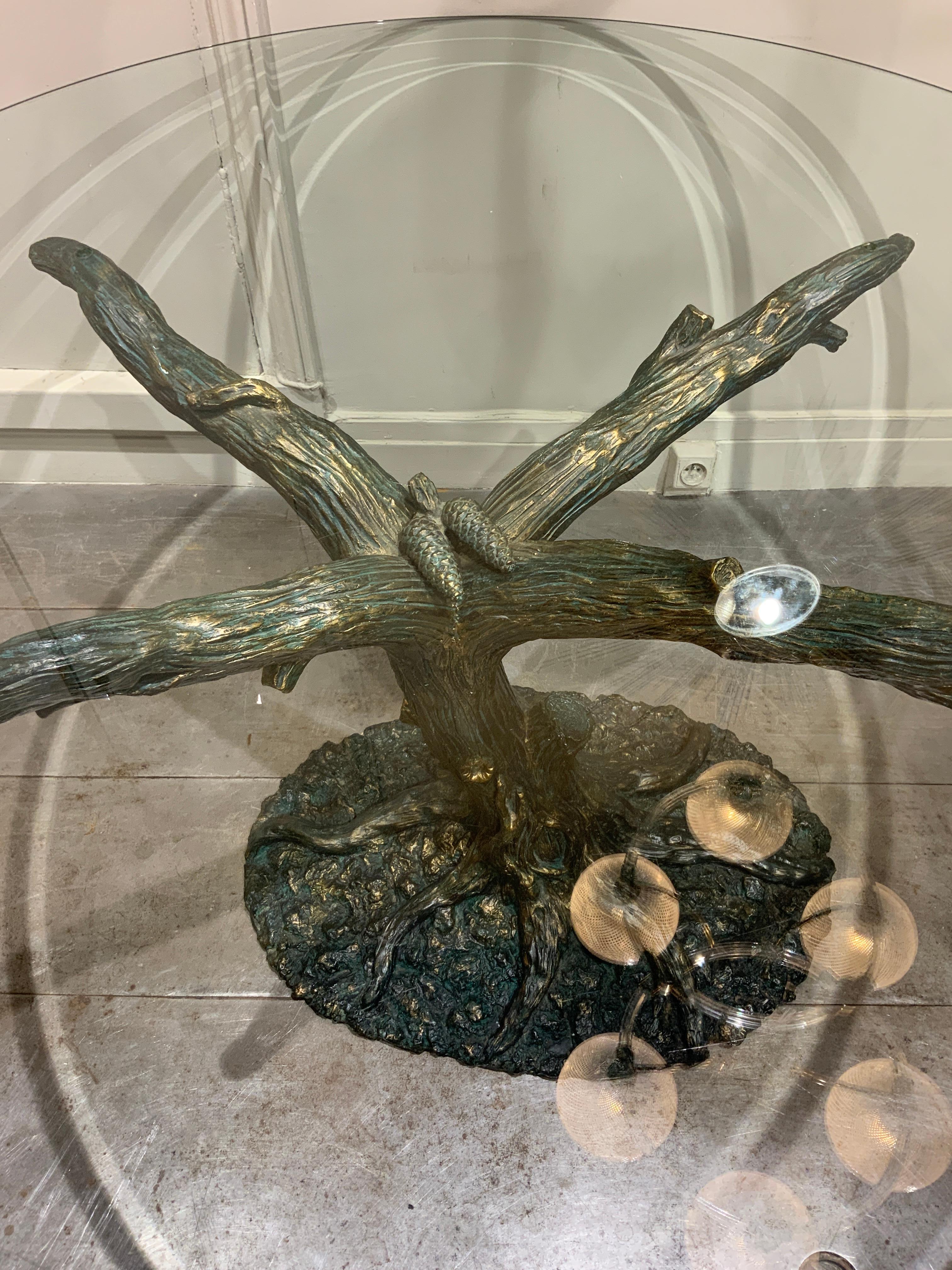 Tree trunk dining or center table glass top France circa 1970 For Sale 2