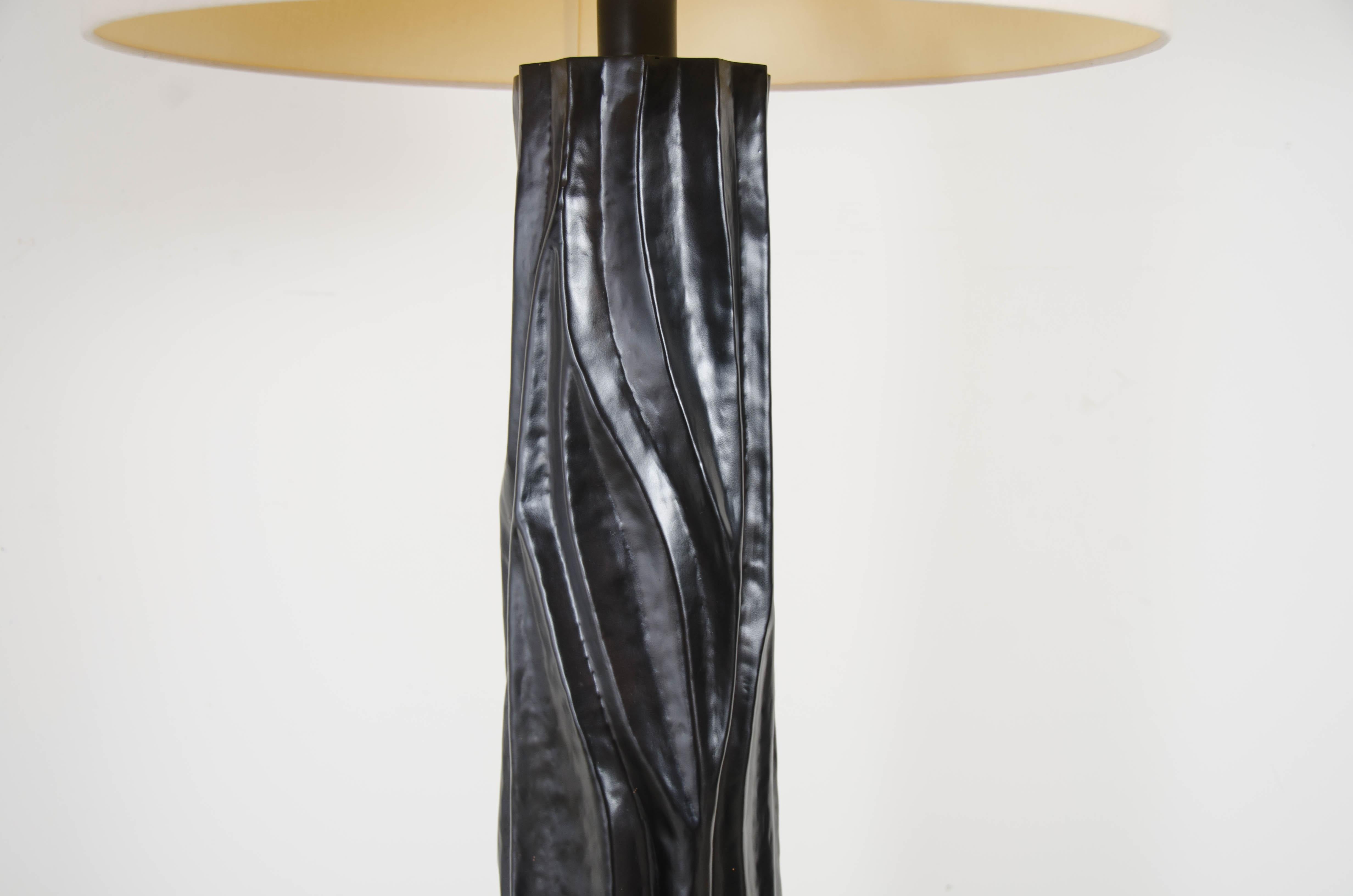 Repoussé Tree Trunk Floor Lamp, Black Copper by Robert Kuo, Hand Repousse, Limited
