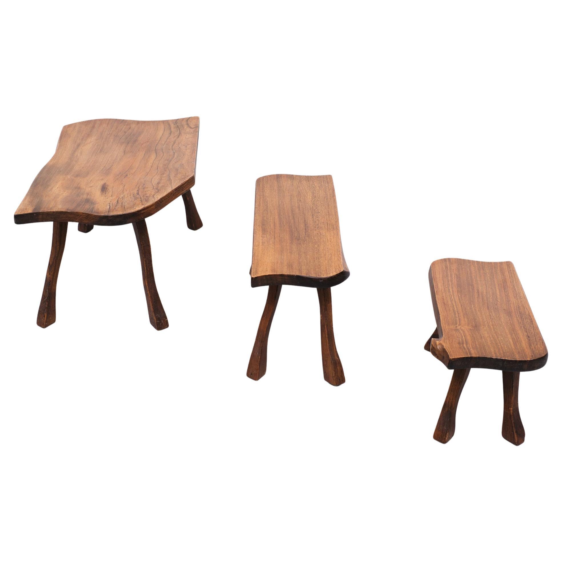 Tree Trunk Nesting Tables Hand Carved, 1960s In Good Condition For Sale In Den Haag, NL