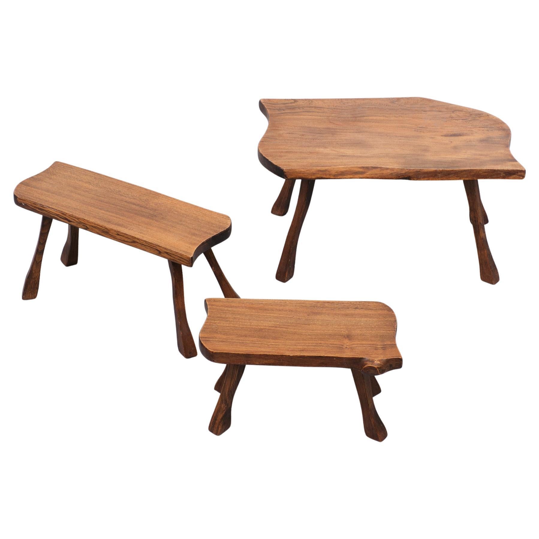 Mid-20th Century Tree Trunk Nesting Tables Hand Carved, 1960s For Sale
