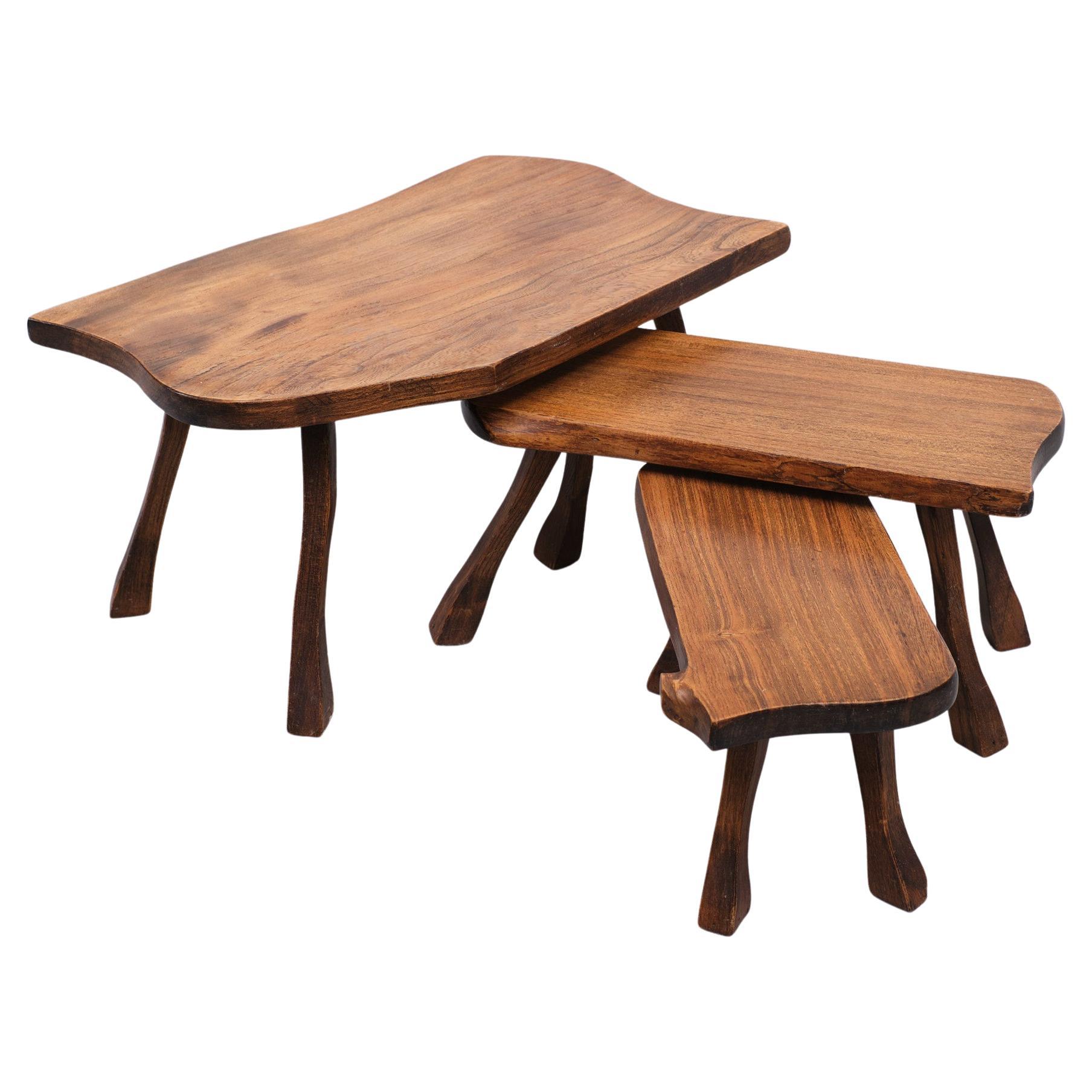 Tree Trunk Nesting Tables Hand Carved, 1960s For Sale