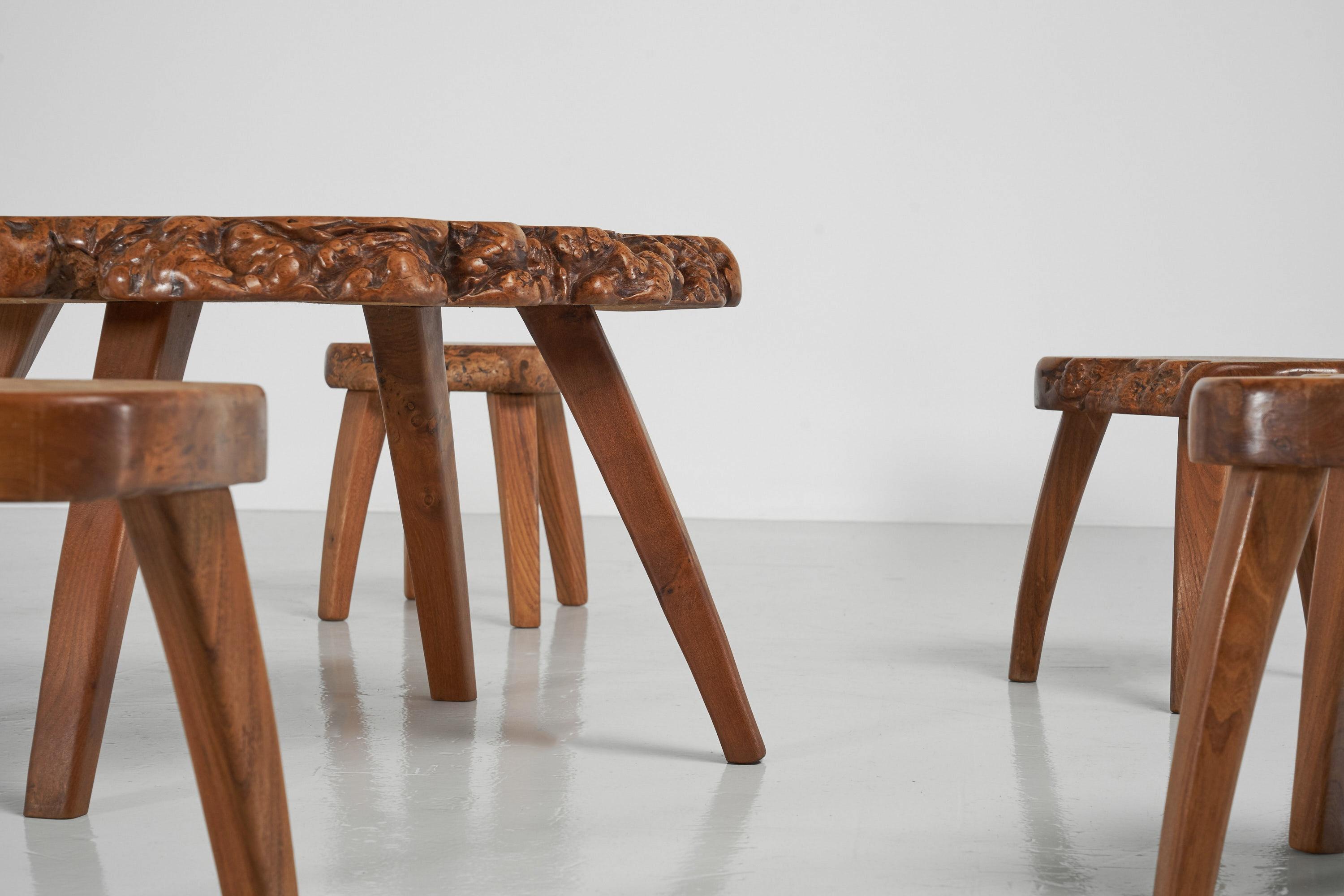 Mid-Century Modern Tree Trunk Seating Group in Solid Elm, France, 1960