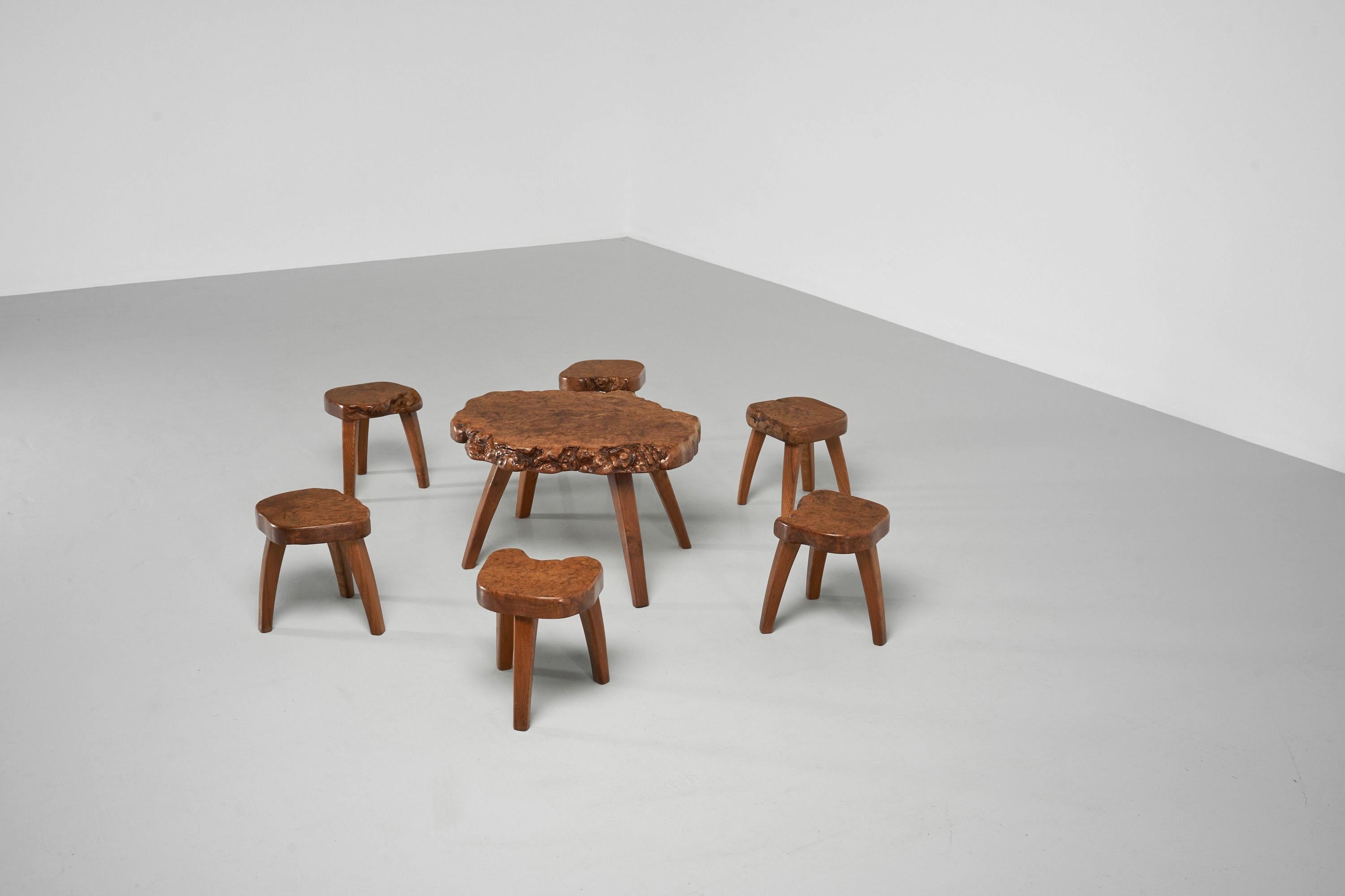 Tree Trunk Seating Group in Solid Elm, France, 1960 In Good Condition In Roosendaal, Noord Brabant