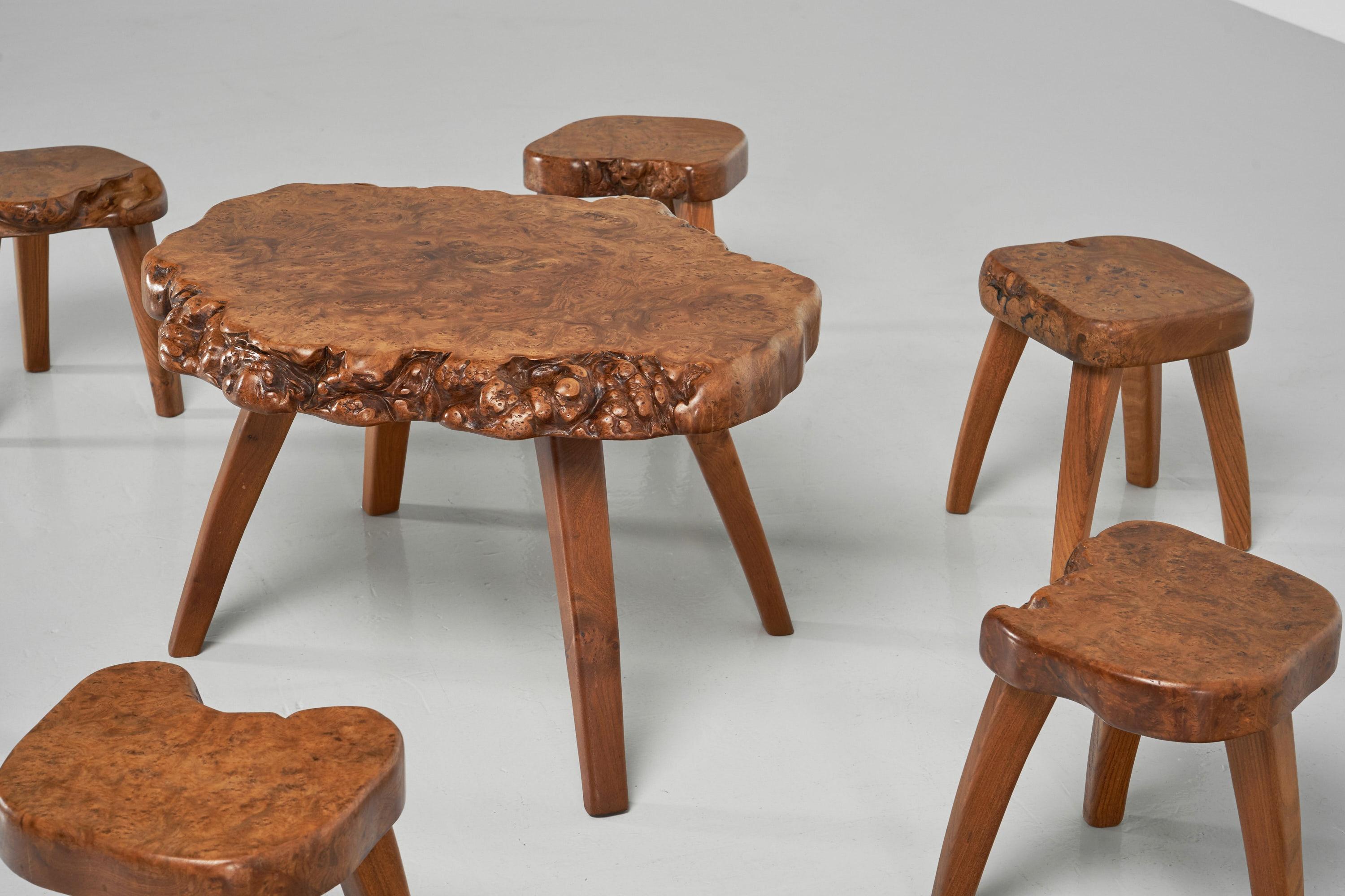 Mid-20th Century Tree Trunk Seating Group in Solid Elm, France, 1960