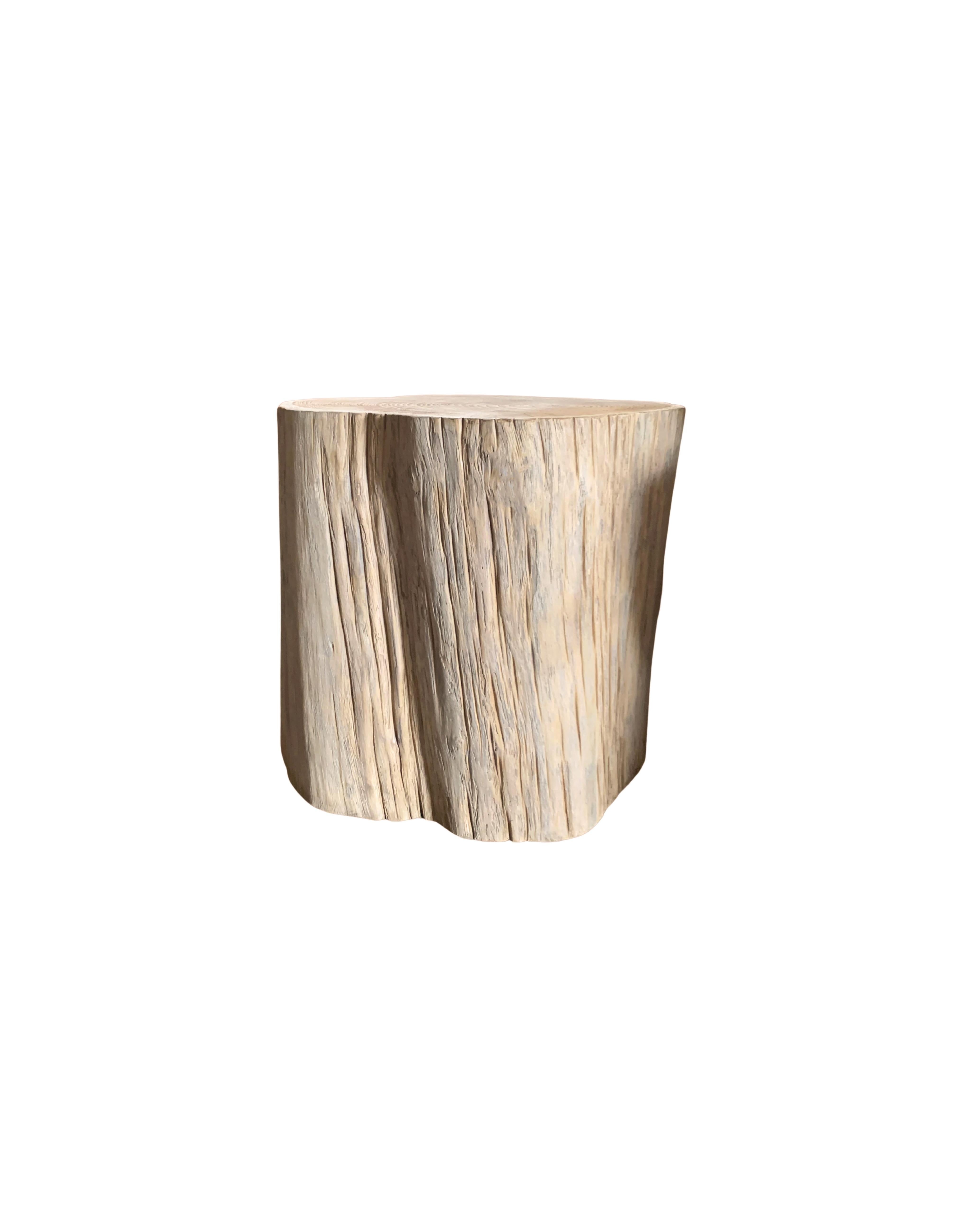 Indonesian Tree Trunk Side Table Solid Mango Wood Bleached Finish Modern Organic For Sale