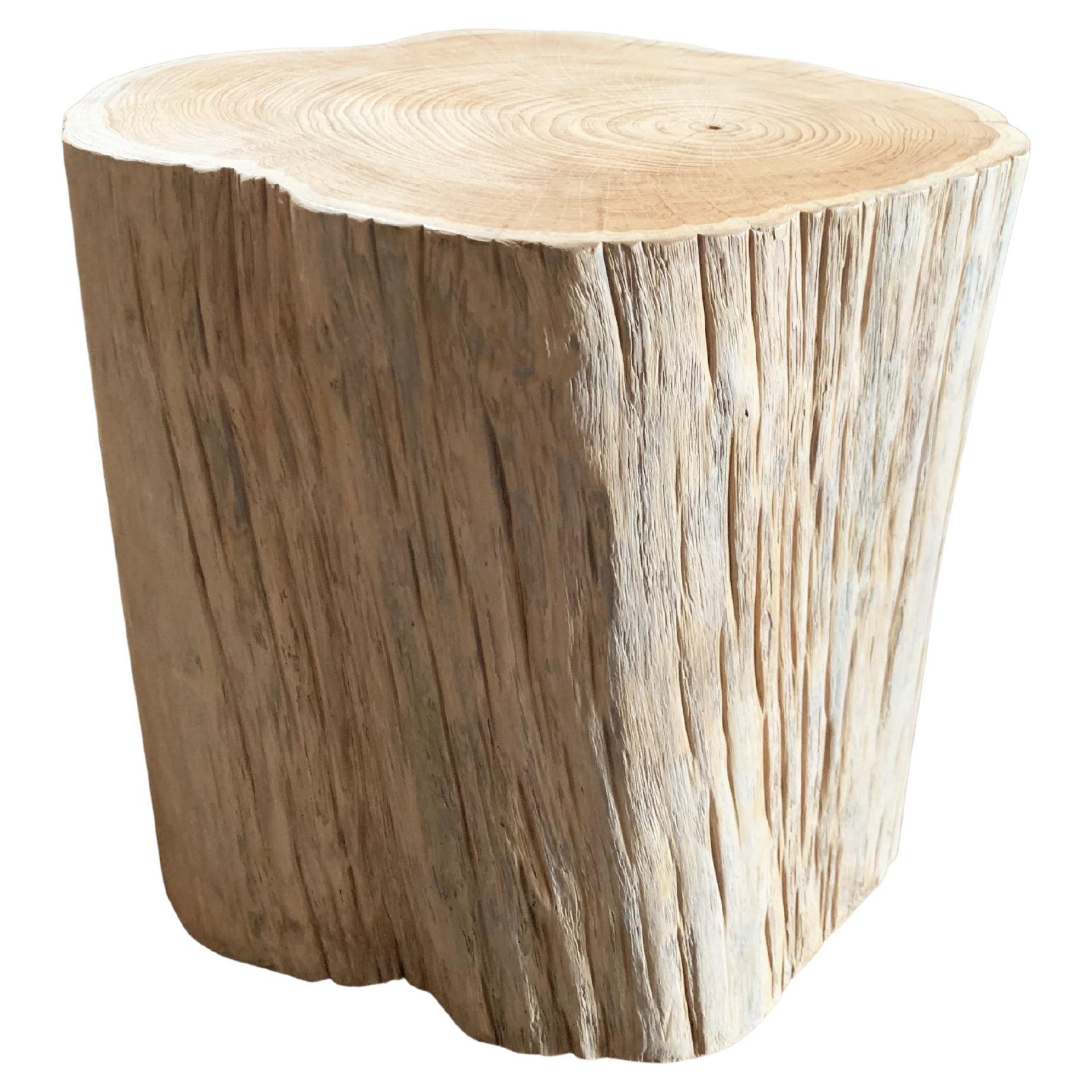 Tree Trunk Side Table Solid Mango Wood Bleached Finish Modern Organic